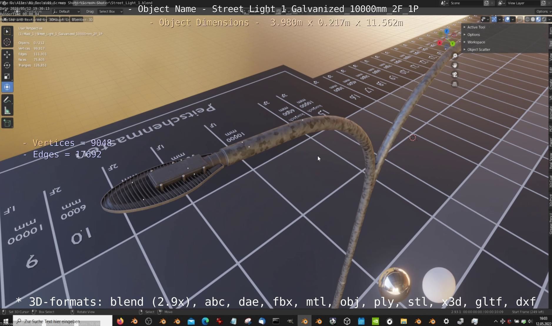 Street Light 1 Galvanized 10000mm 2F 1P Low-poly 3D model_8