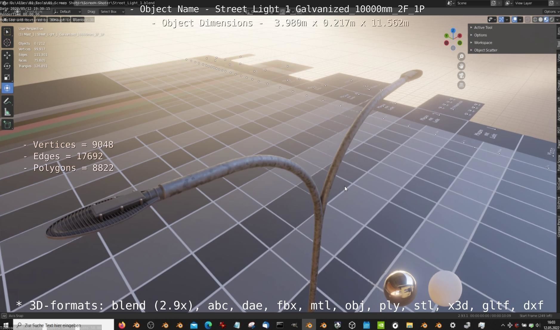 Street Light 1 Galvanized 10000mm 2F 1P Low-poly 3D model_4