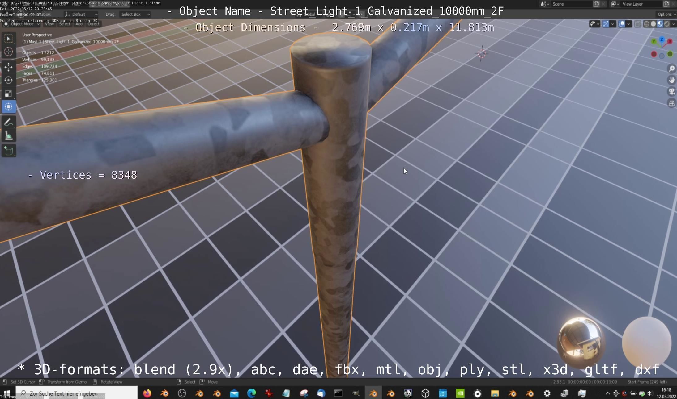 Street Light 1 Galvanized 10000mm 2F Low-poly 3D model_5