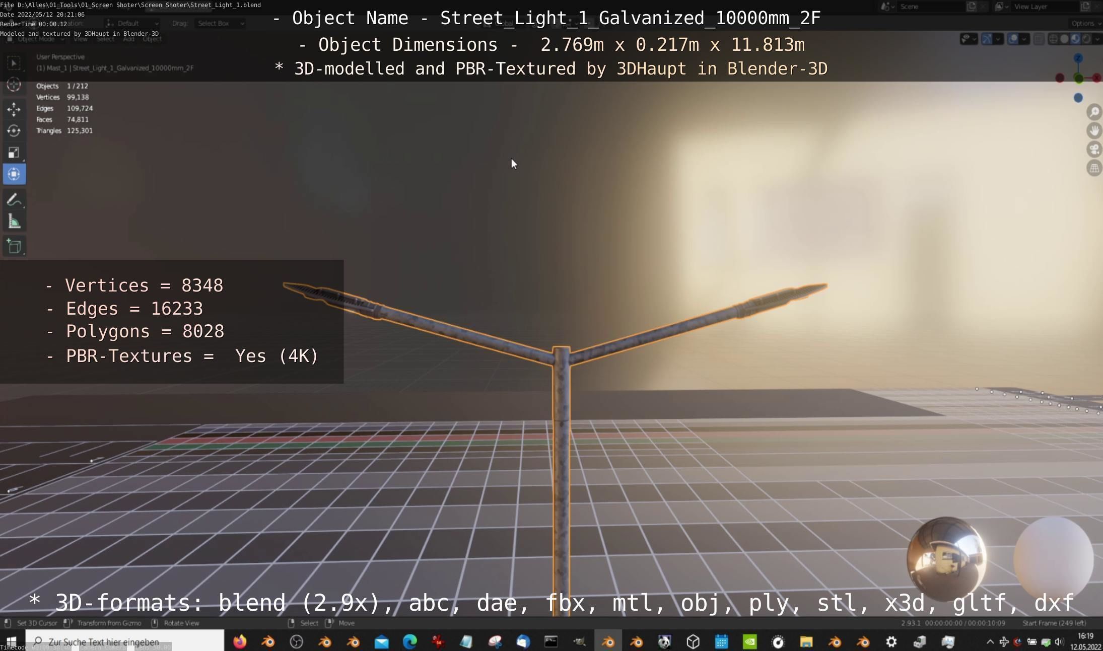 Street Light 1 Galvanized 10000mm 2F Low-poly 3D model_15