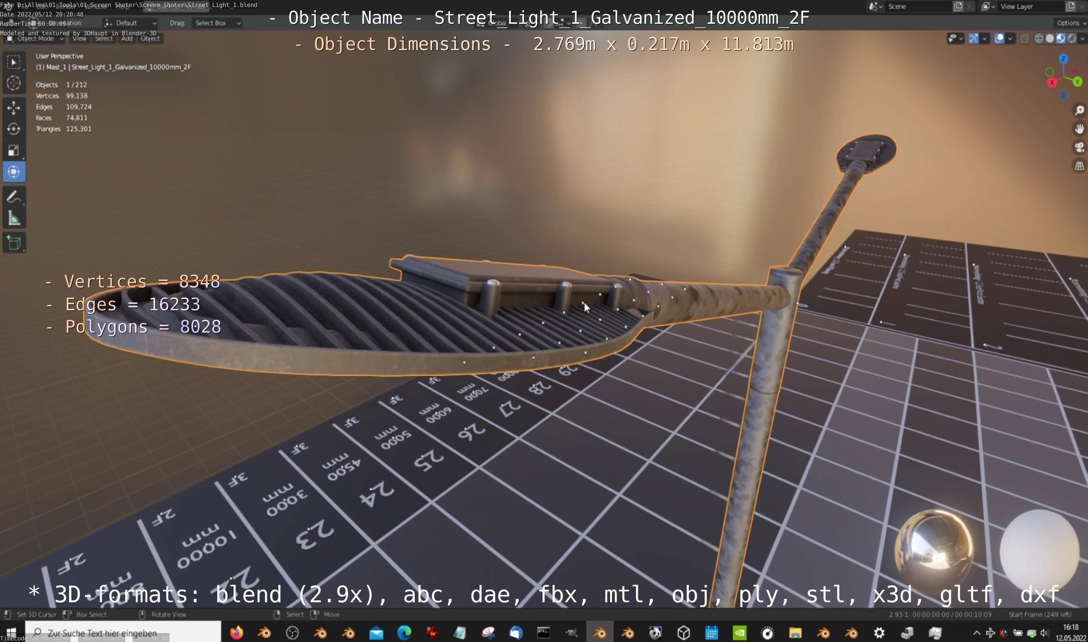 Street Light 1 Galvanized 10000mm 2F Low-poly 3D model_3