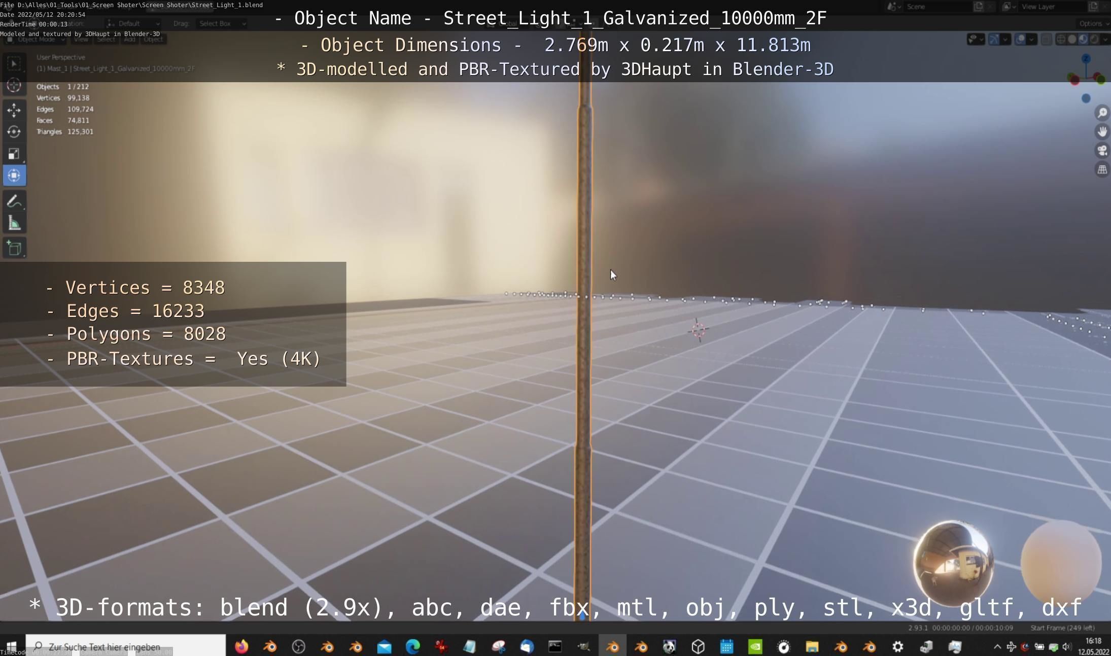 Street Light 1 Galvanized 10000mm 2F Low-poly 3D model_20