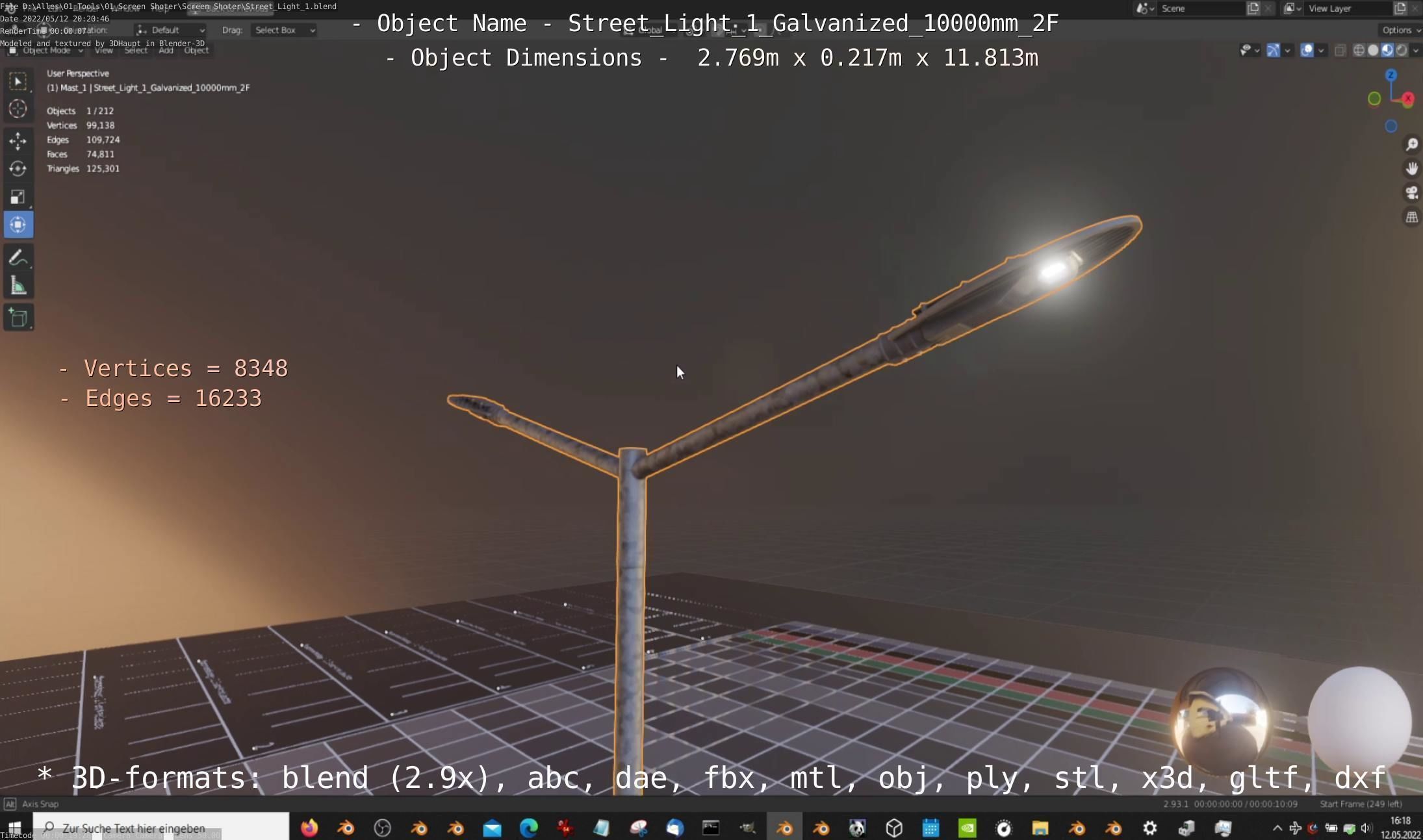 Street Light 1 Galvanized 10000mm 2F Low-poly 3D model_8