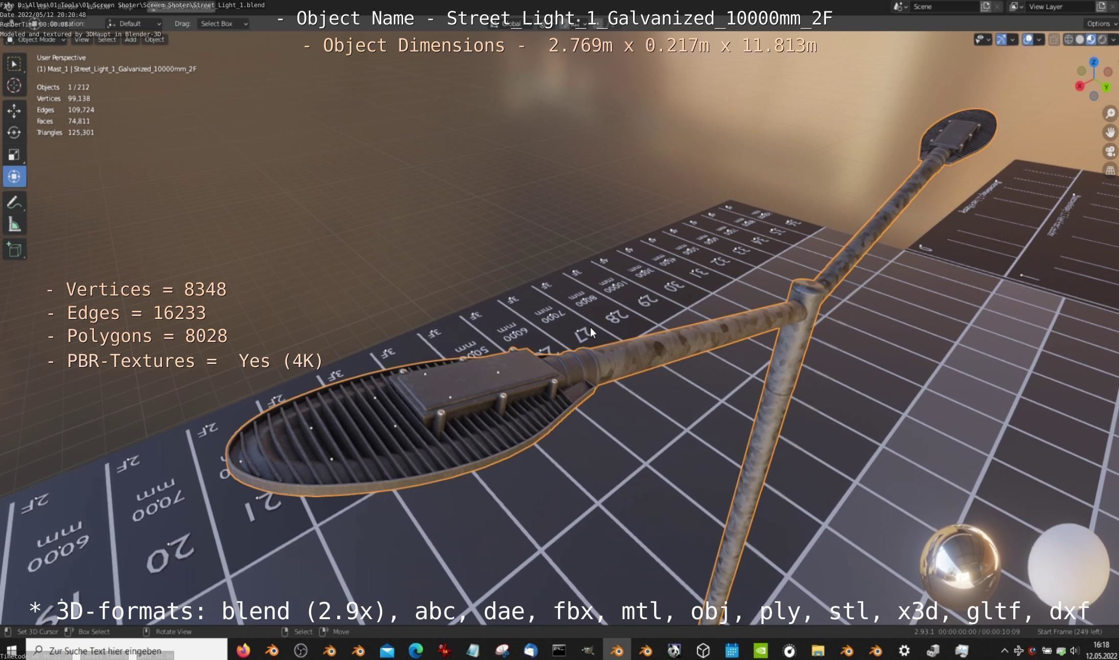 Street Light 1 Galvanized 10000mm 2F Low-poly 3D model_17