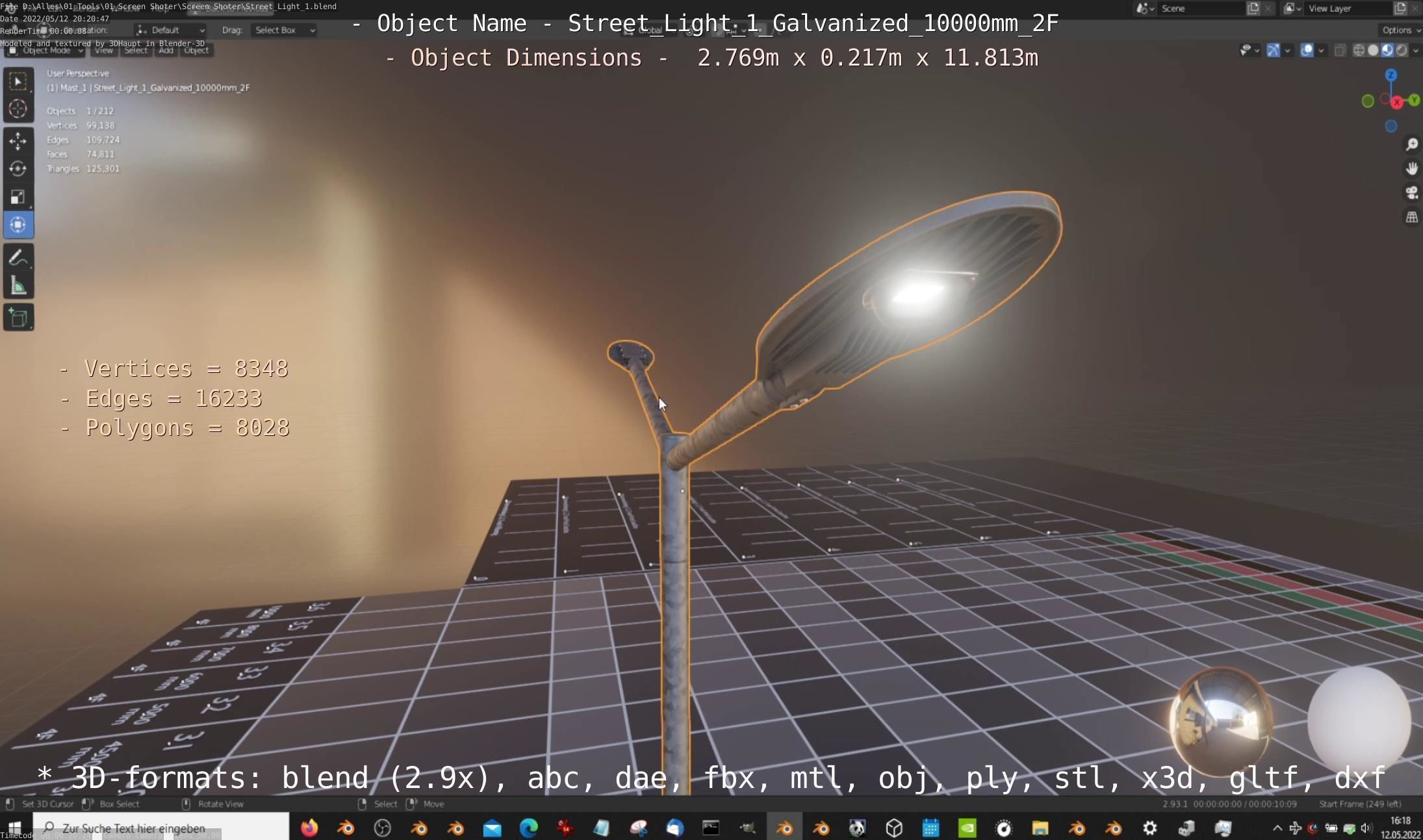 Street Light 1 Galvanized 10000mm 2F Low-poly 3D model_14