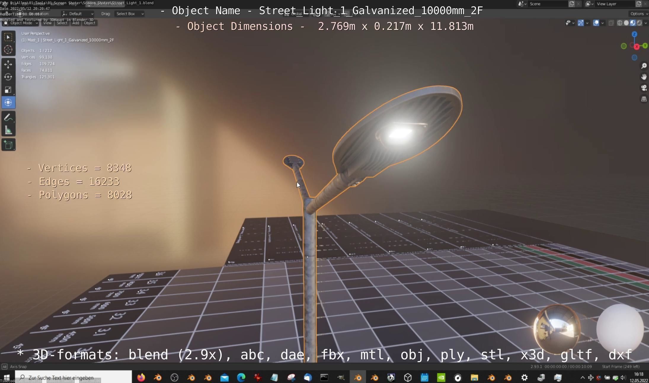 Street Light 1 Galvanized 10000mm 2F Low-poly 3D model_2