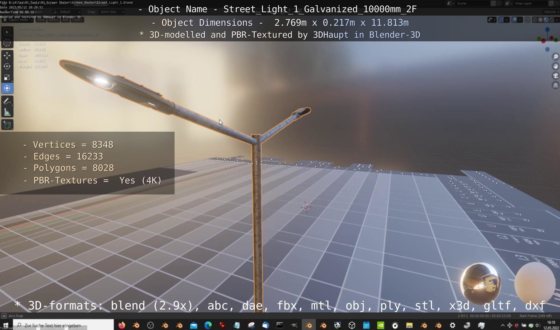 Street Light 1 Galvanized 10000mm 2F Low-poly 3D model_19