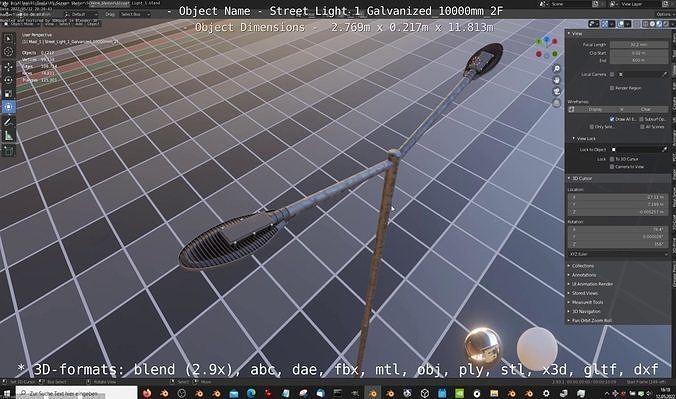 Street Light 1 Galvanized 10000mm 2F Low-poly 3D model
