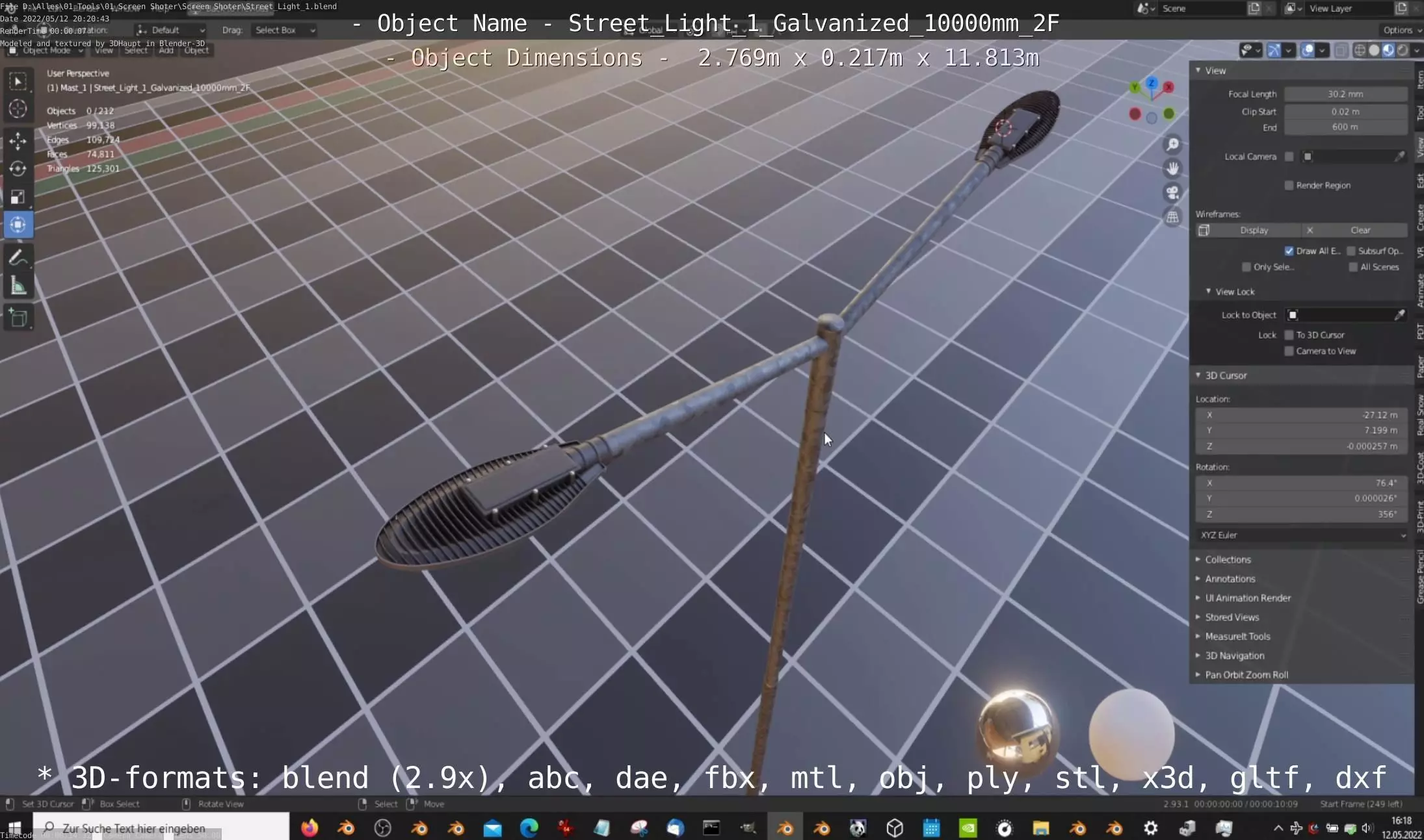 Street Light 1 Galvanized 10000mm 2F Low-poly 3D model_0