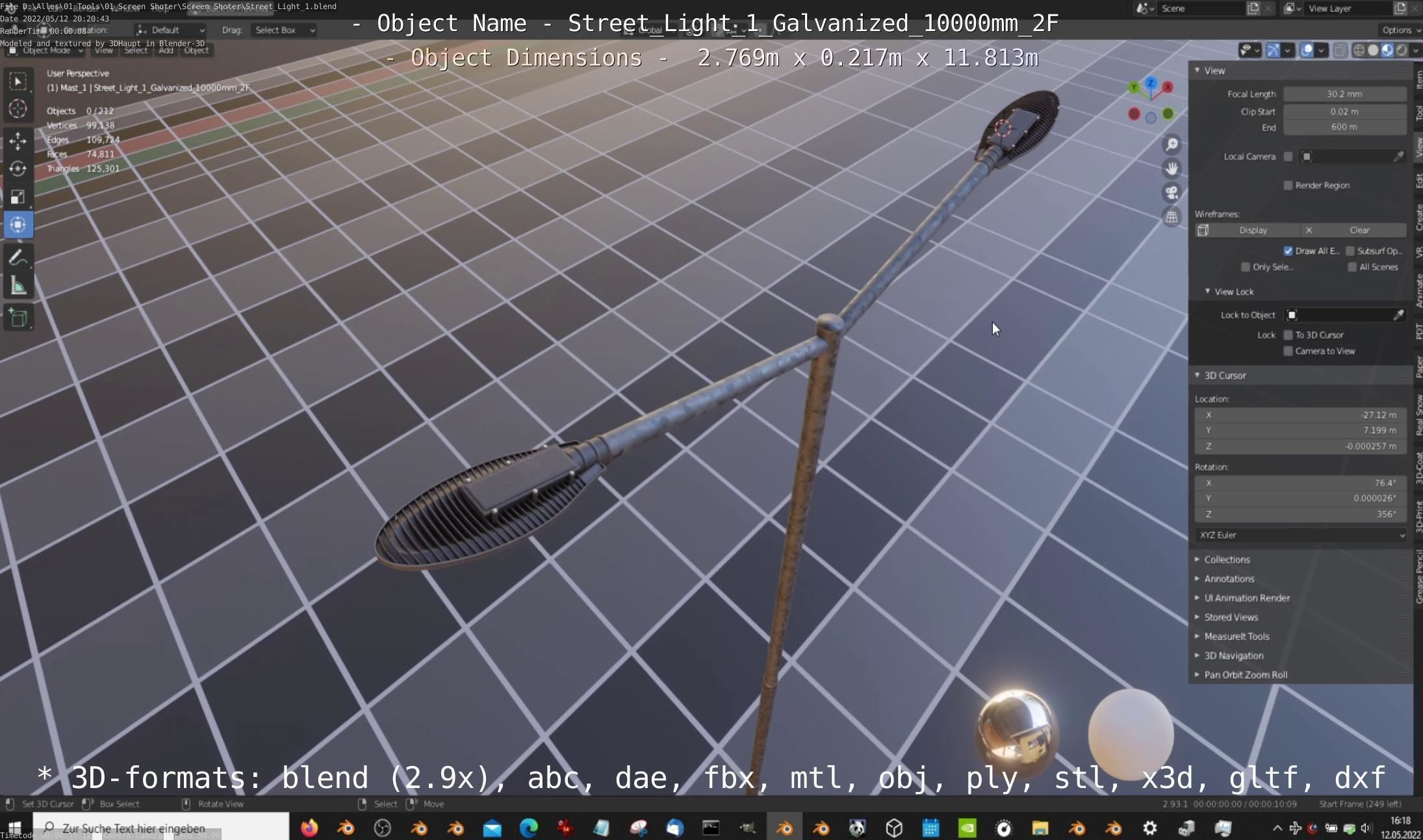 Street Light 1 Galvanized 10000mm 2F Low-poly 3D model_7