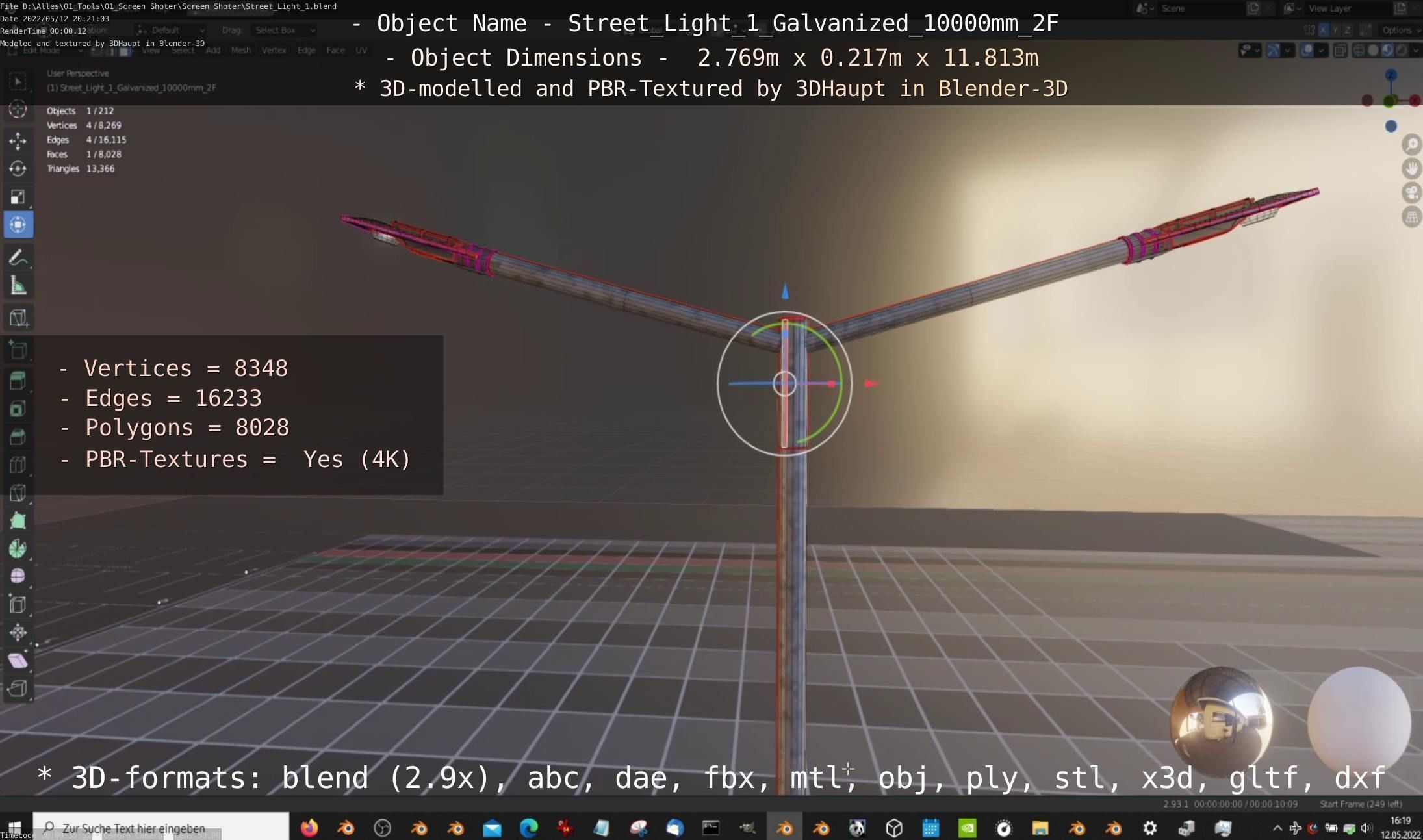 Street Light 1 Galvanized 10000mm 2F Low-poly 3D model_6