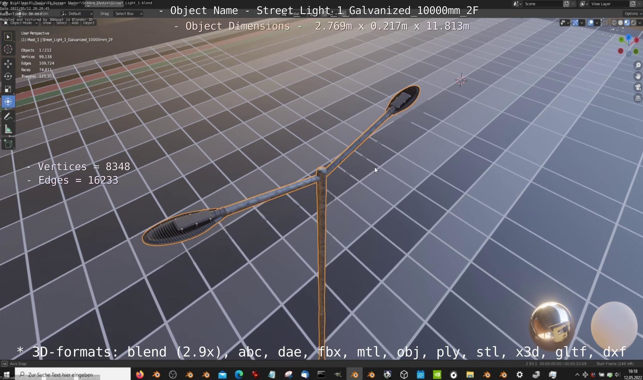 Street Light 1 Galvanized 10000mm 2F Low-poly 3D model_10