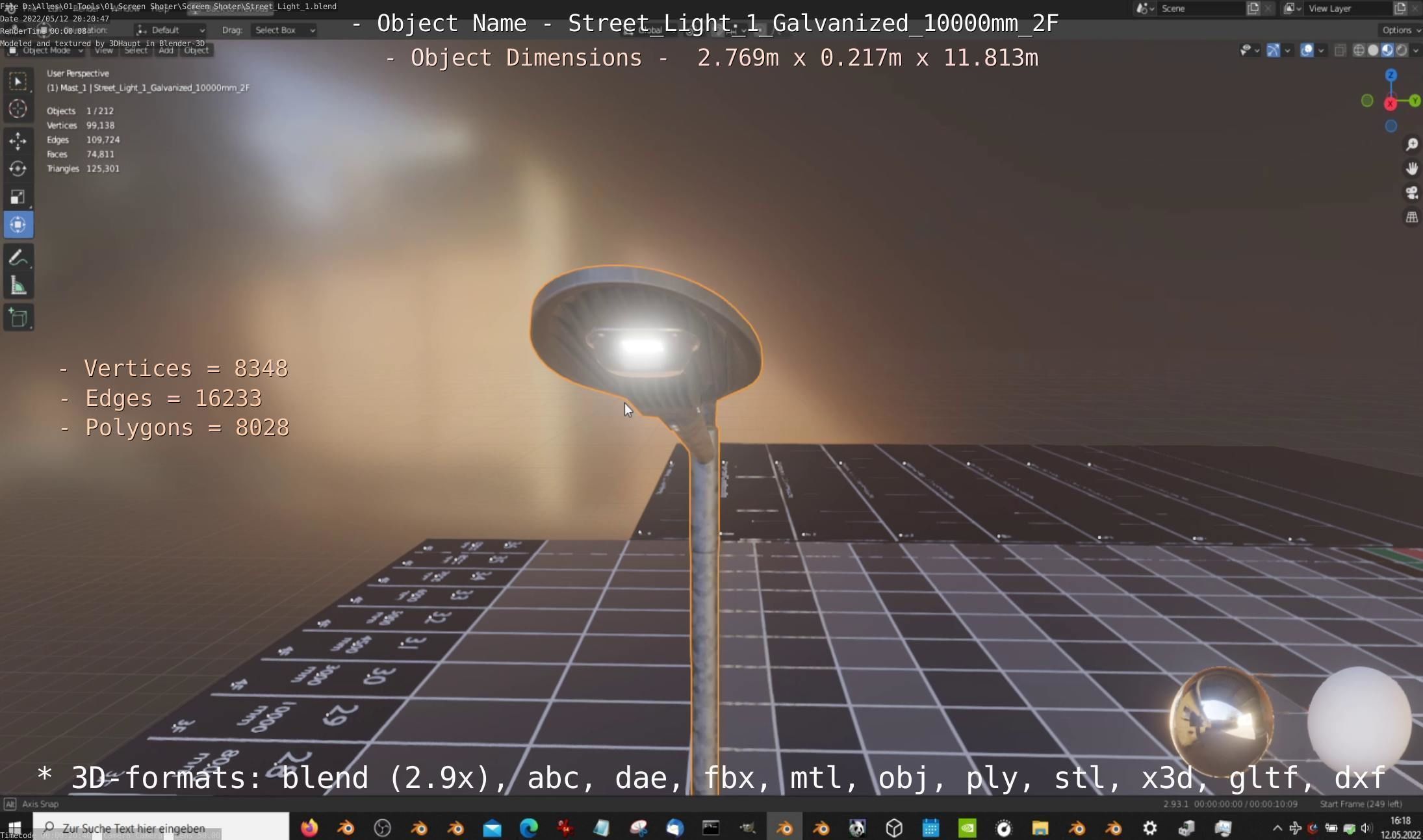 Street Light 1 Galvanized 10000mm 2F Low-poly 3D model_16