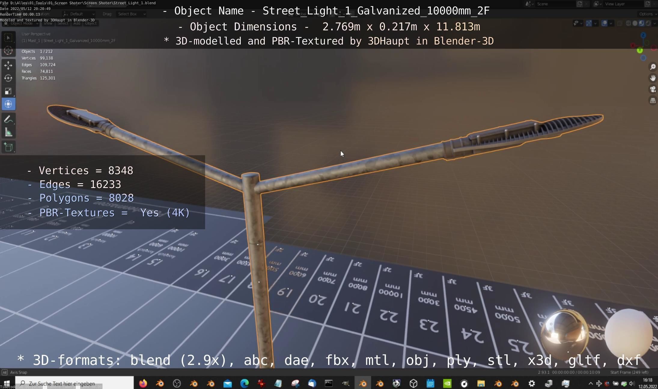 Street Light 1 Galvanized 10000mm 2F Low-poly 3D model_18