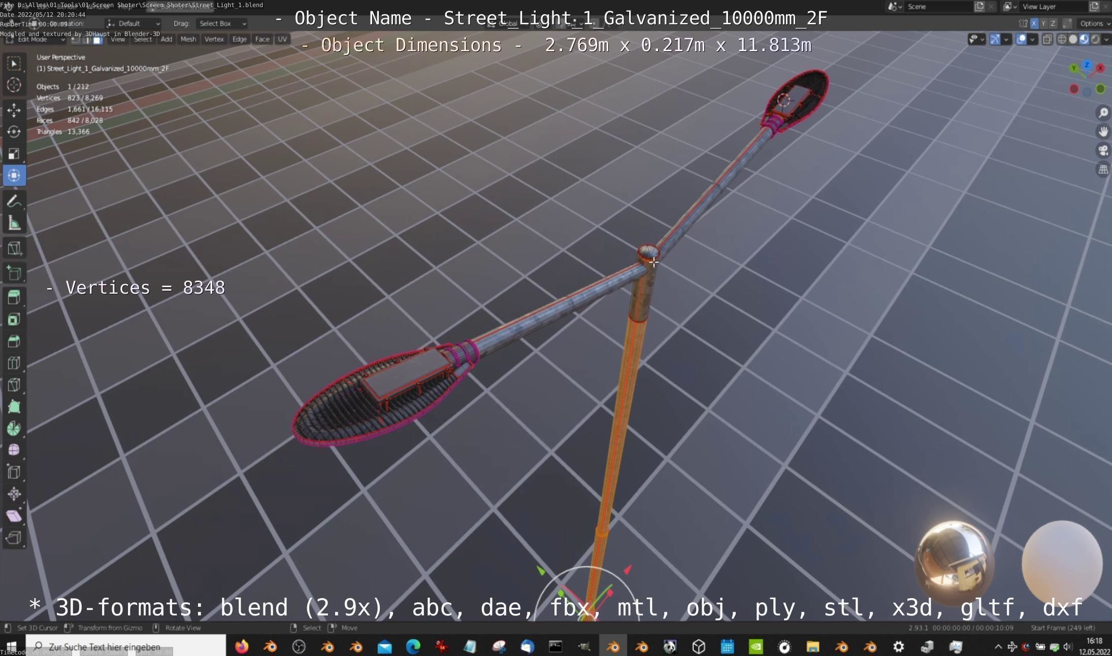 Street Light 1 Galvanized 10000mm 2F Low-poly 3D model_9