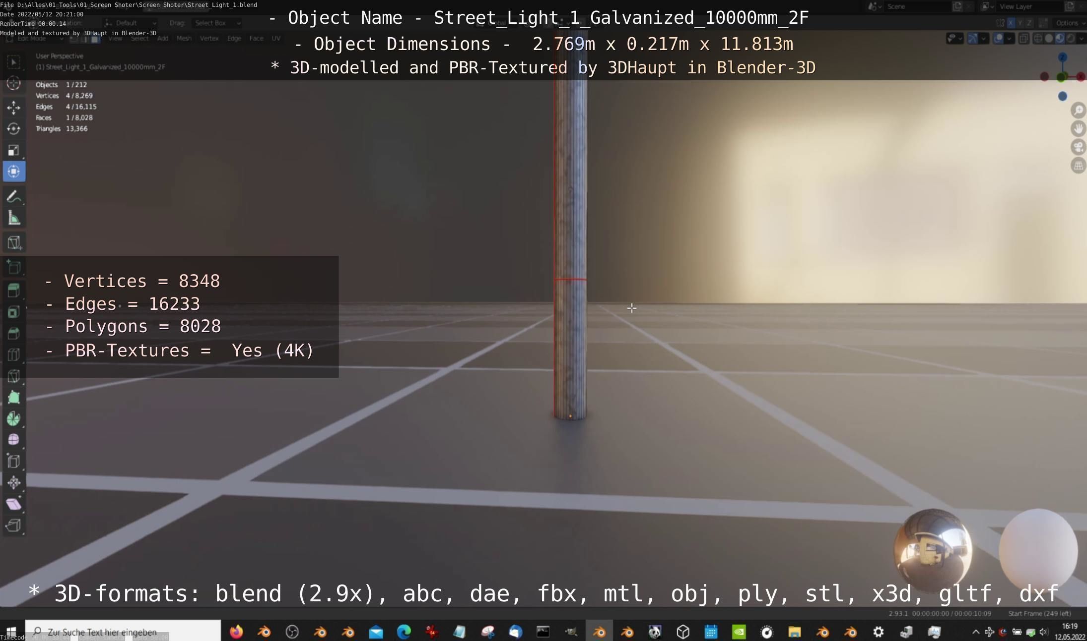 Street Light 1 Galvanized 10000mm 2F Low-poly 3D model_23