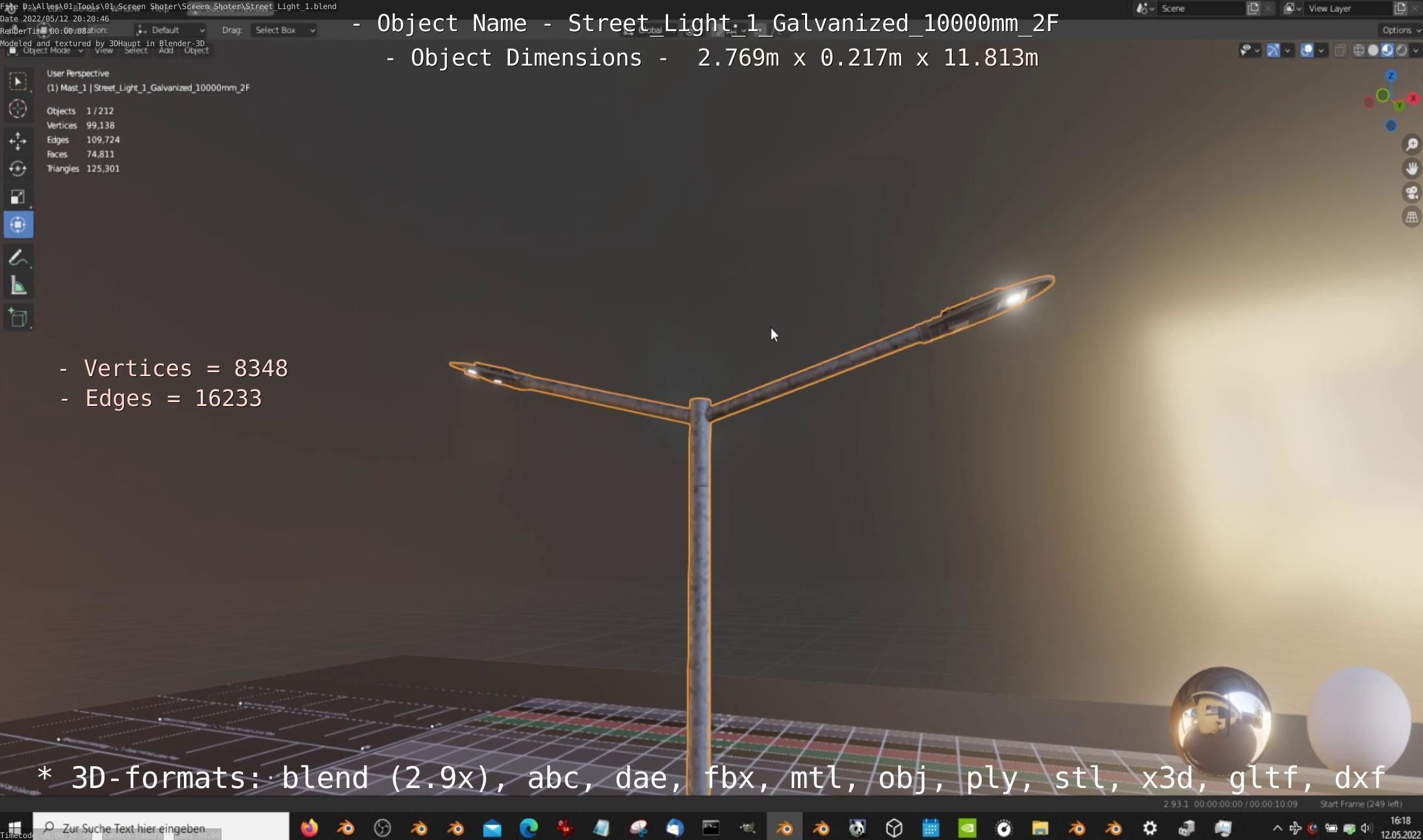 Street Light 1 Galvanized 10000mm 2F Low-poly 3D model_12