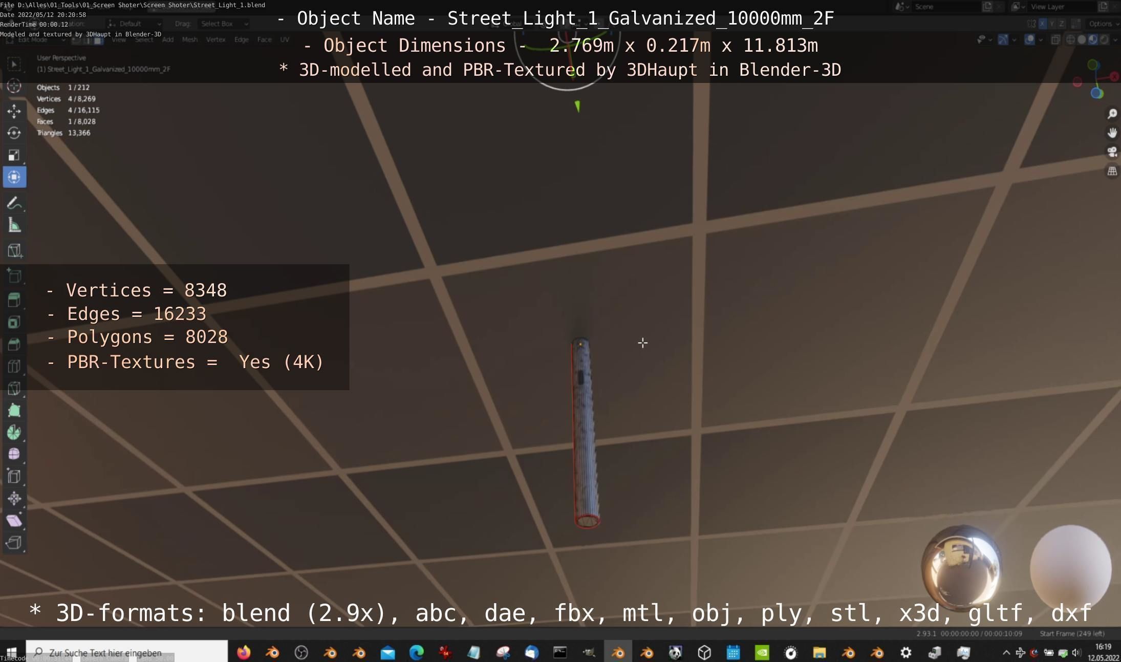 Street Light 1 Galvanized 10000mm 2F Low-poly 3D model_21