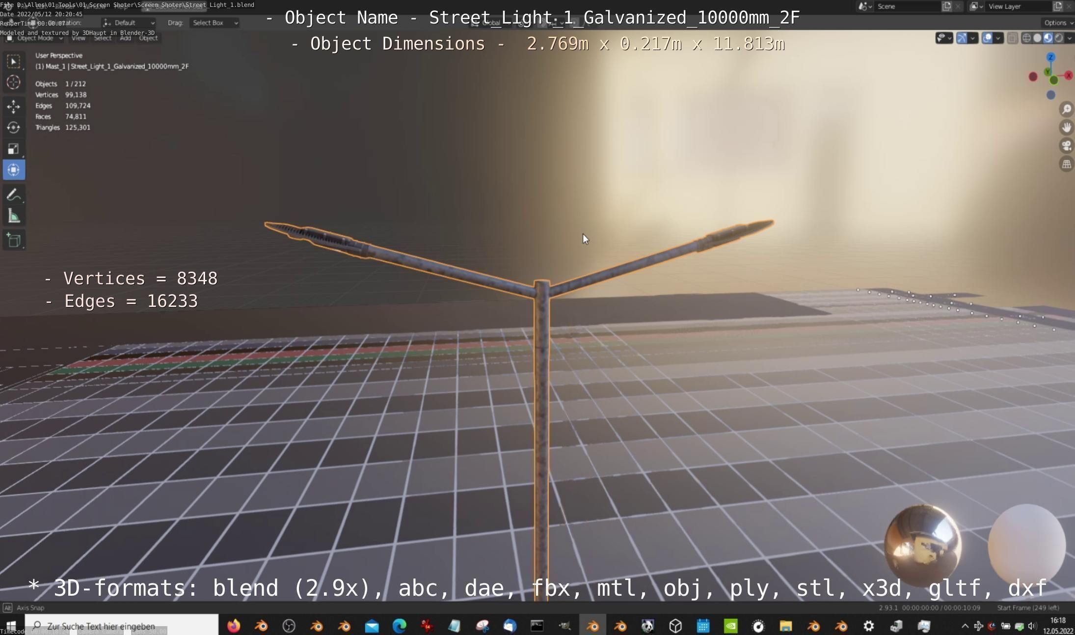 Street Light 1 Galvanized 10000mm 2F Low-poly 3D model_11