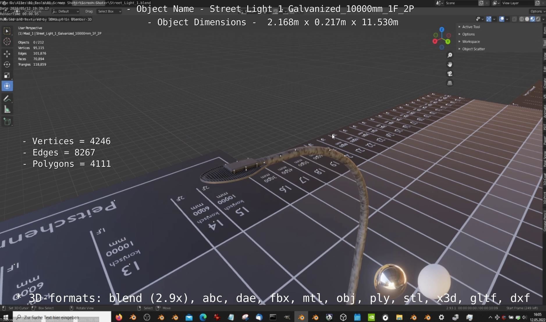 Street Light 1 Galvanized 10000mm 1F 2P Low-poly 3D model_10