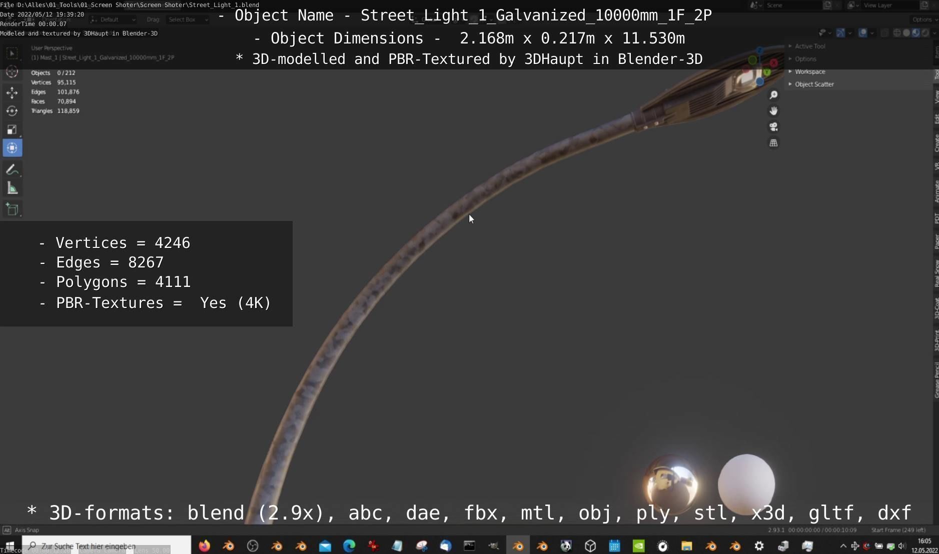 Street Light 1 Galvanized 10000mm 1F 2P Low-poly 3D model_15