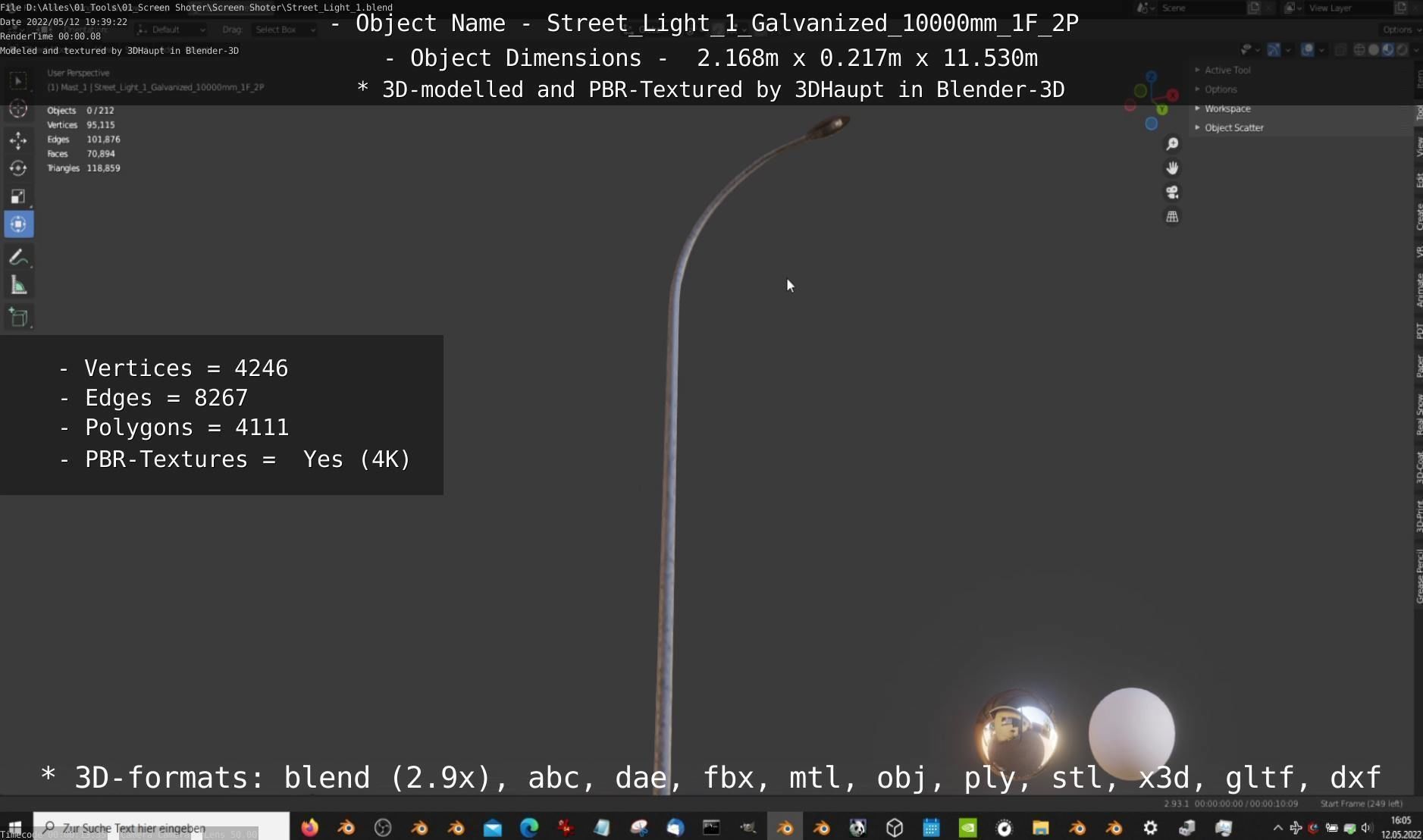 Street Light 1 Galvanized 10000mm 1F 2P Low-poly 3D model_18