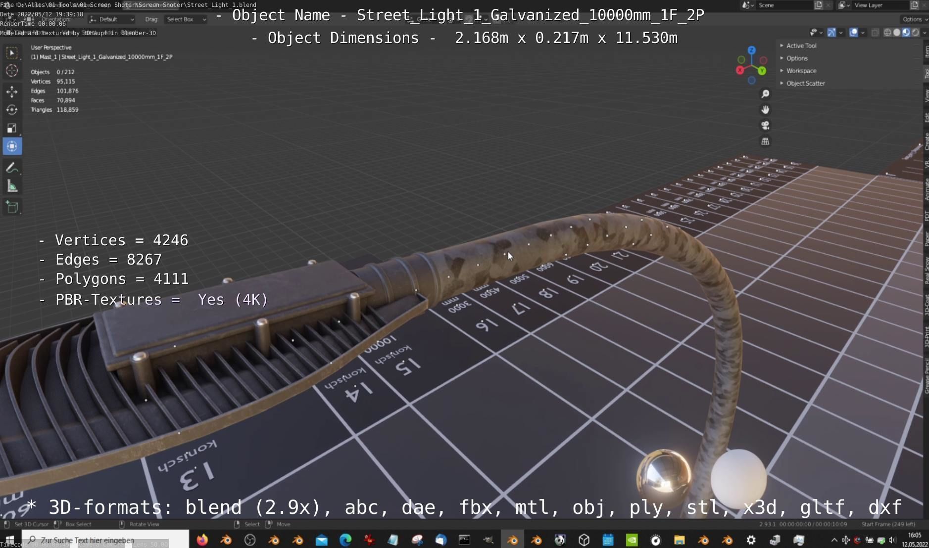 Street Light 1 Galvanized 10000mm 1F 2P Low-poly 3D model_2