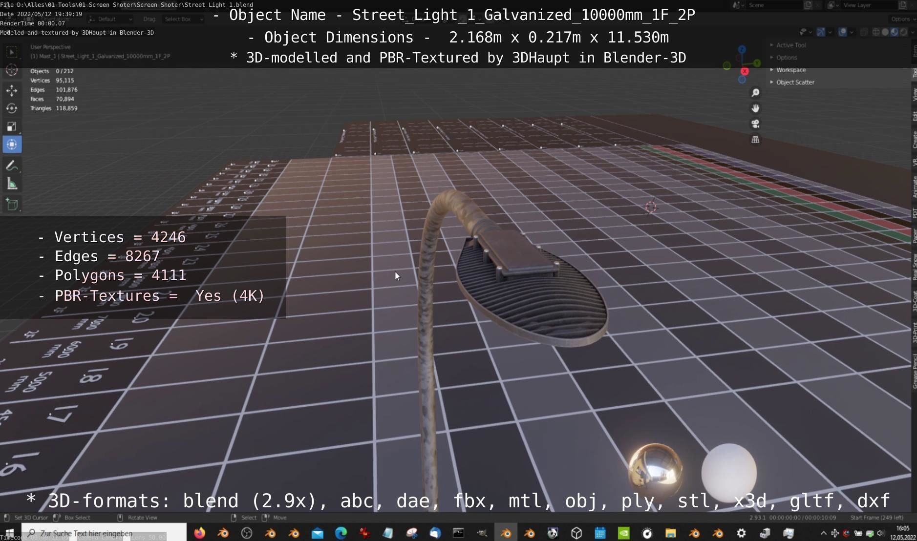 Street Light 1 Galvanized 10000mm 1F 2P Low-poly 3D model_12