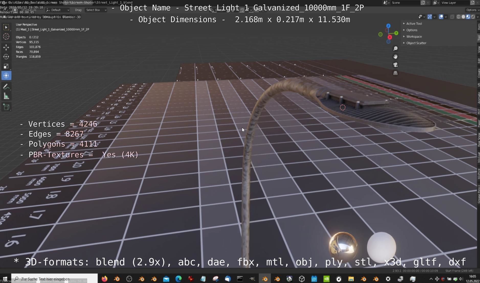 Street Light 1 Galvanized 10000mm 1F 2P Low-poly 3D model_4