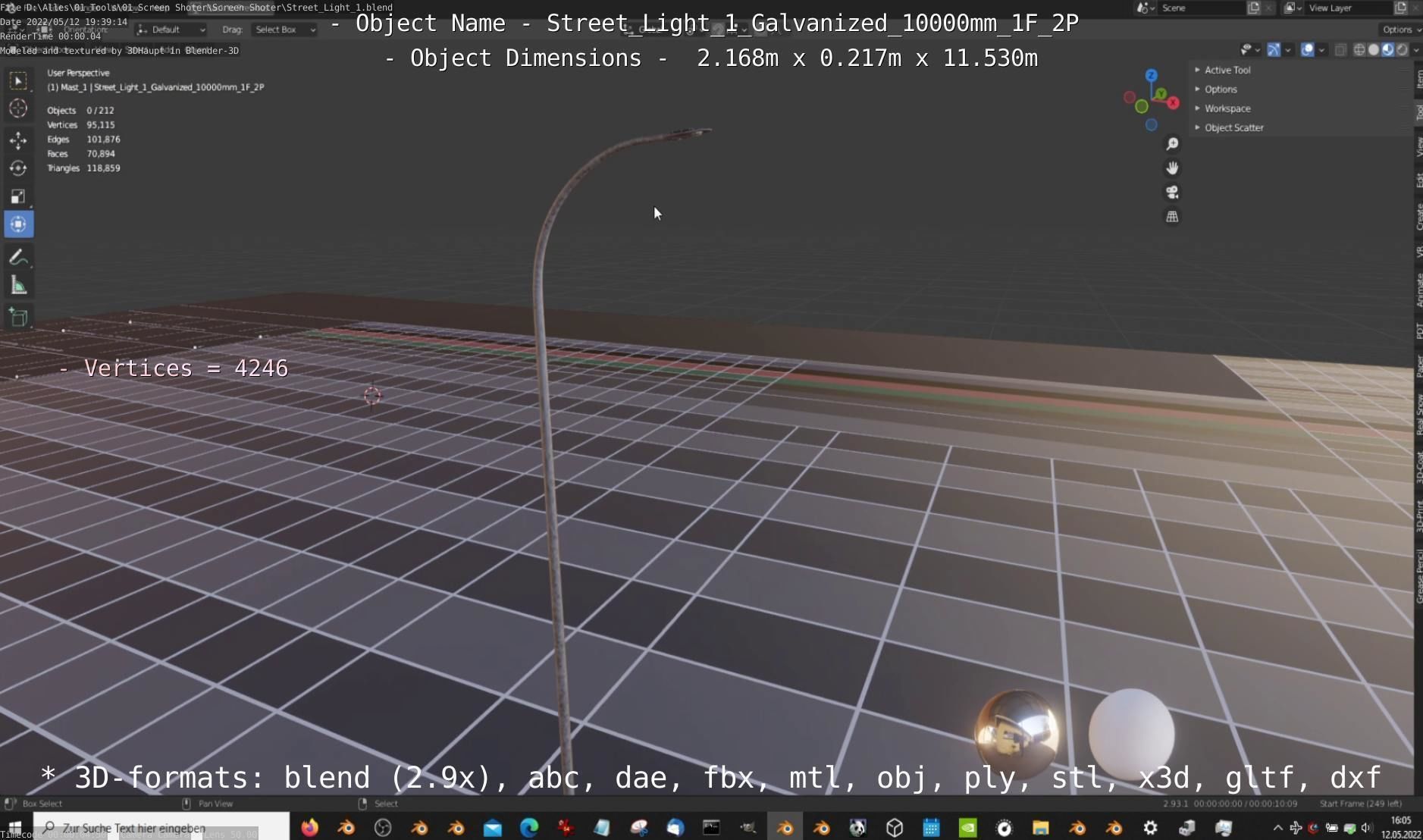Street Light 1 Galvanized 10000mm 1F 2P Low-poly 3D model_5