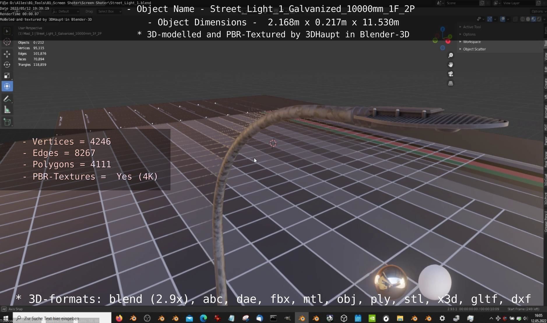 Street Light 1 Galvanized 10000mm 1F 2P Low-poly 3D model_13