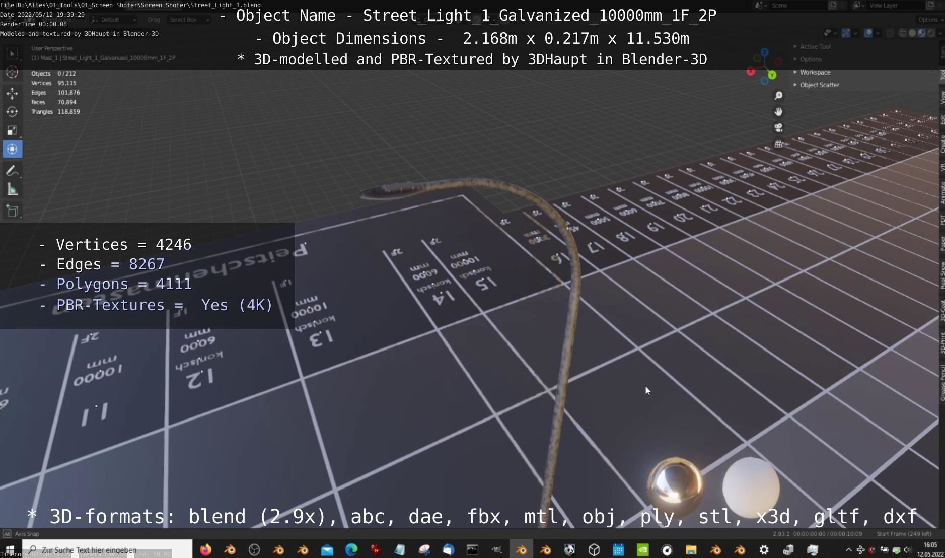 Street Light 1 Galvanized 10000mm 1F 2P Low-poly 3D model_19