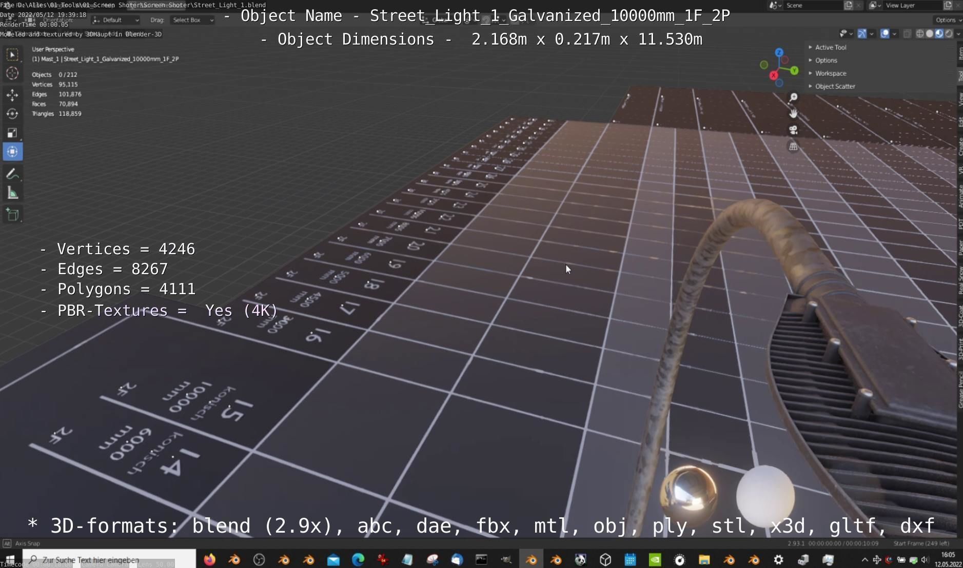 Street Light 1 Galvanized 10000mm 1F 2P Low-poly 3D model_11