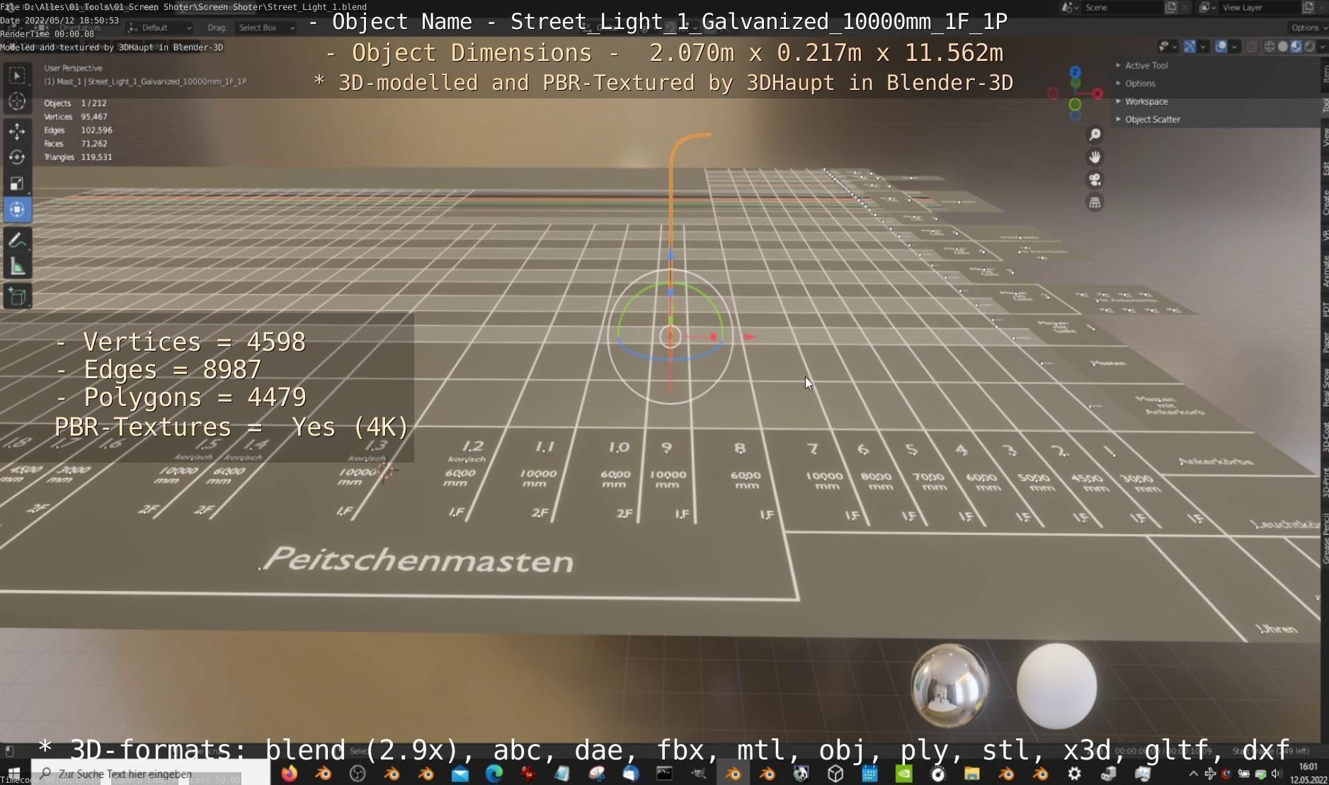 Street Light 1 Galvanized 10000mm 1F 1P Low-poly 3D model_9