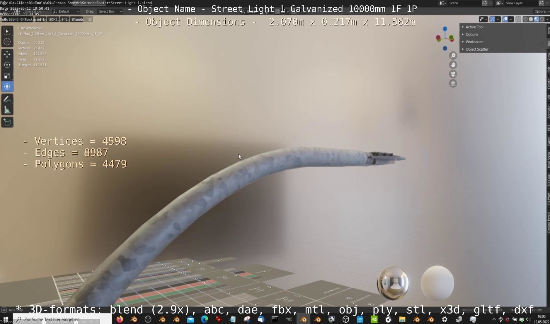 Street Light 1 Galvanized 10000mm 1F 1P Low-poly 3D model_8