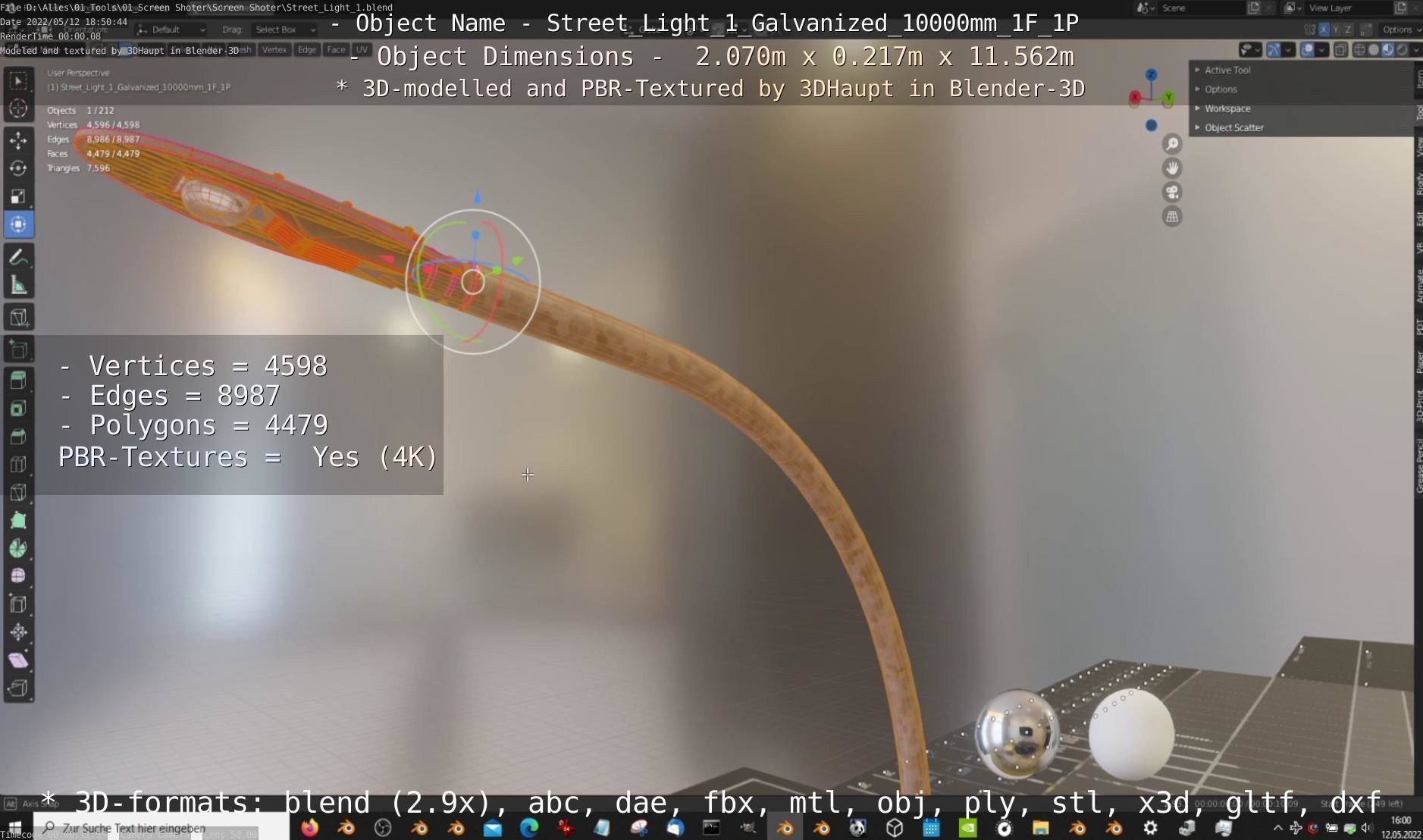 Street Light 1 Galvanized 10000mm 1F 1P Low-poly 3D model_4