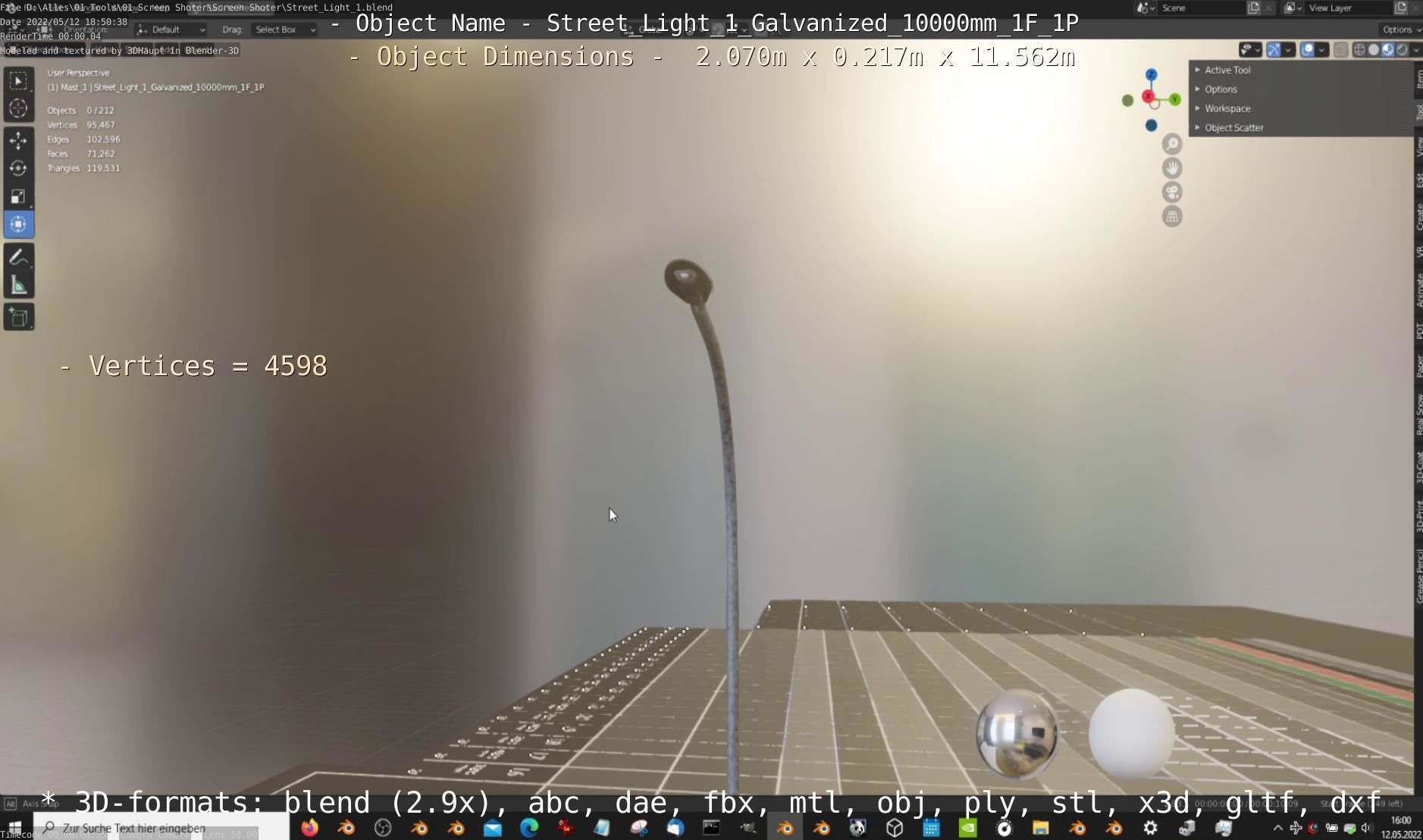 Street Light 1 Galvanized 10000mm 1F 1P Low-poly 3D model_11