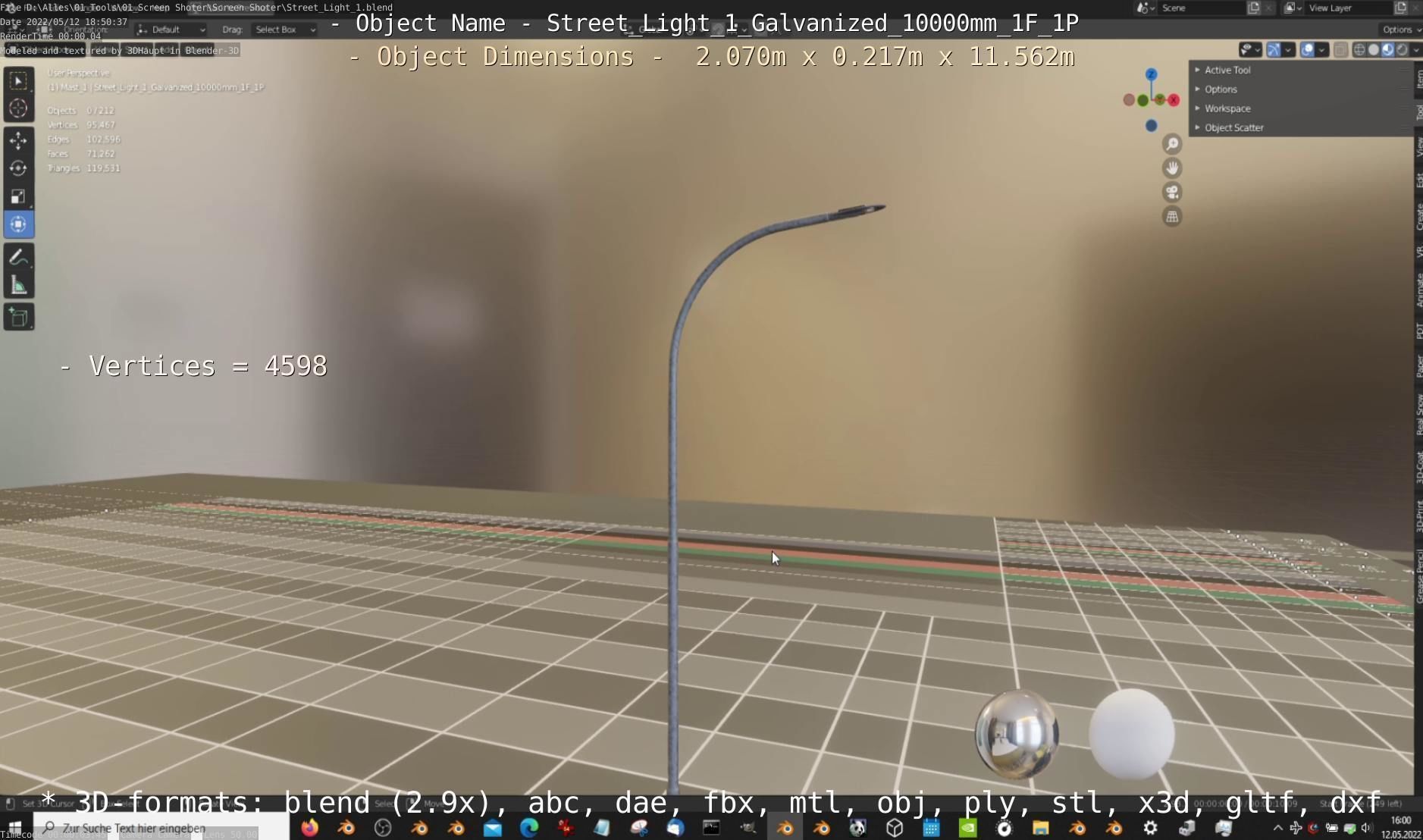 Street Light 1 Galvanized 10000mm 1F 1P Low-poly 3D model_10