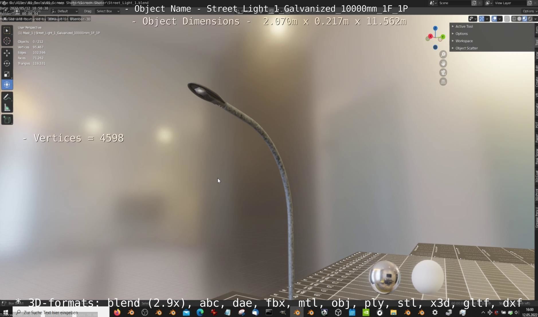 Street Light 1 Galvanized 10000mm 1F 1P Low-poly 3D model_12