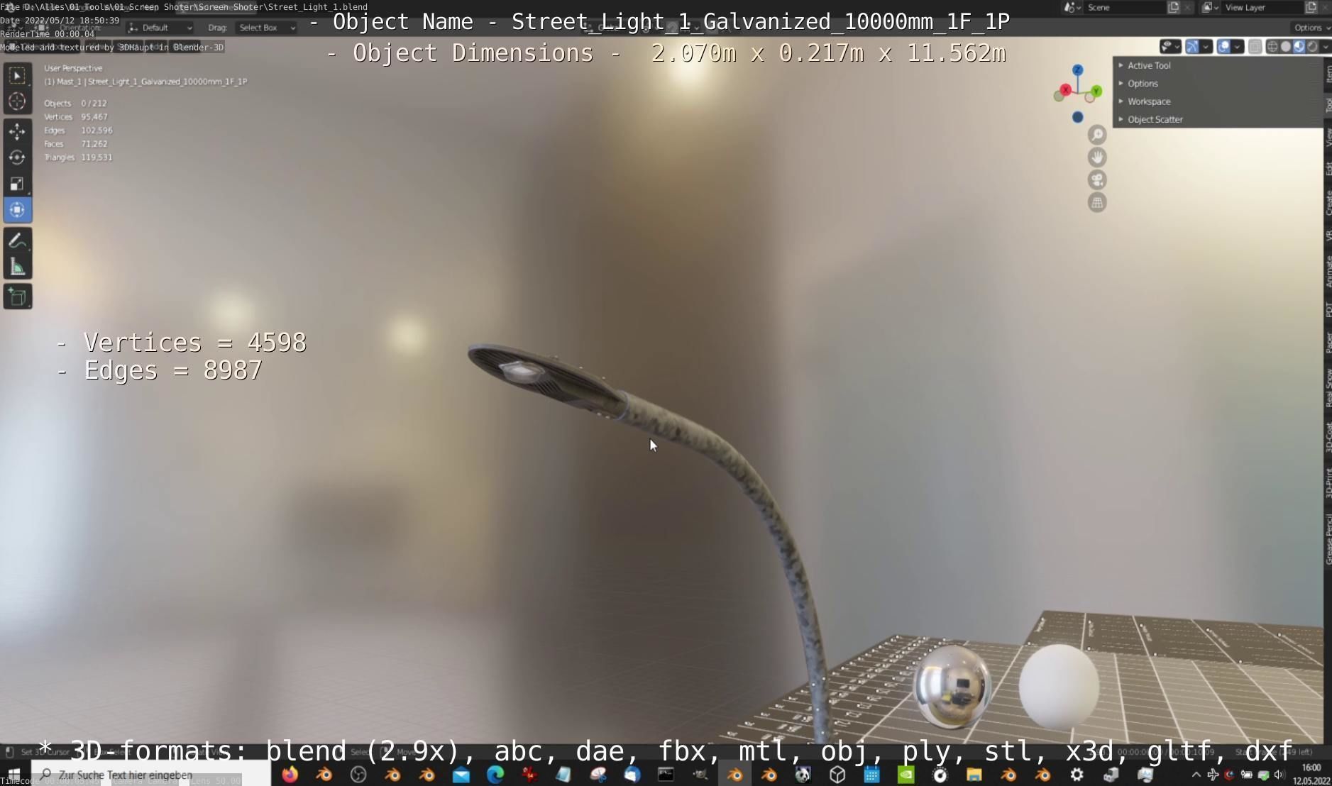 Street Light 1 Galvanized 10000mm 1F 1P Low-poly 3D model_6