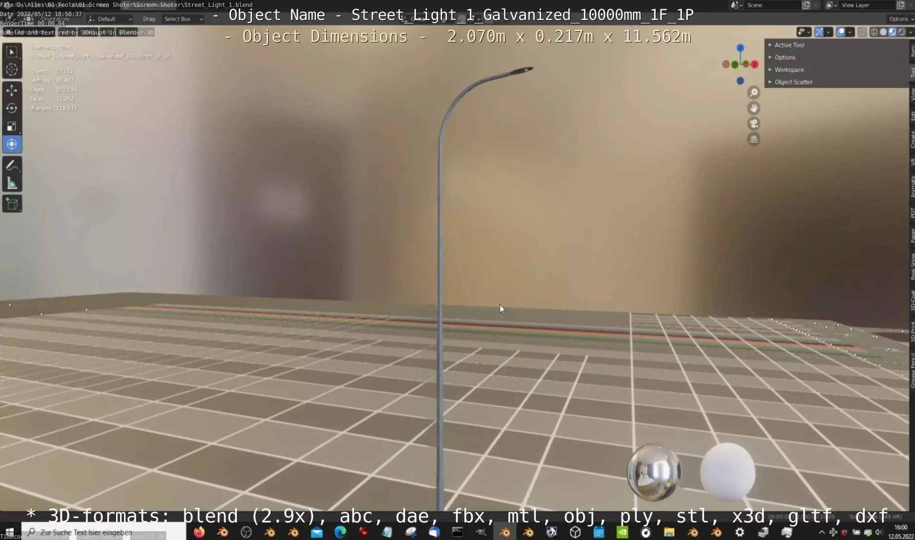 Street Light 1 Galvanized 10000mm 1F 1P Low-poly 3D model_0