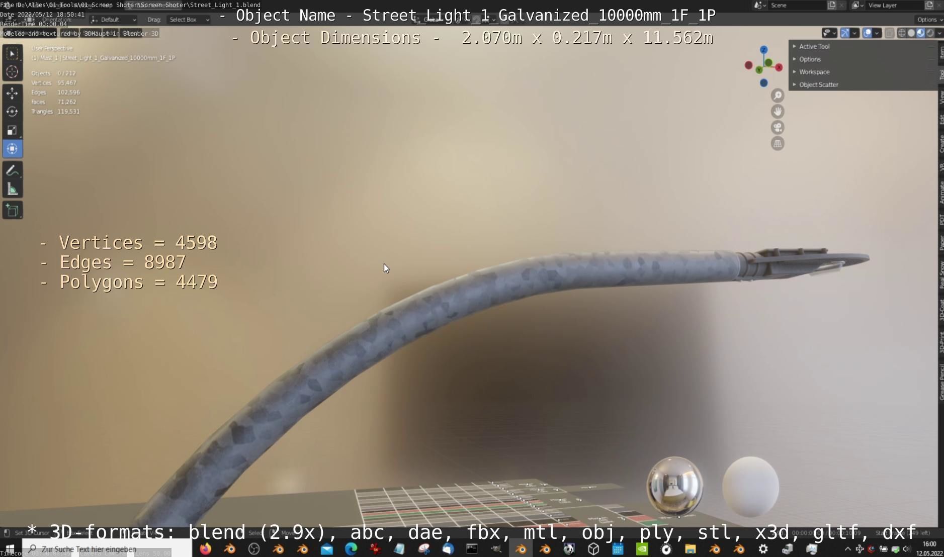 Street Light 1 Galvanized 10000mm 1F 1P Low-poly 3D model_2