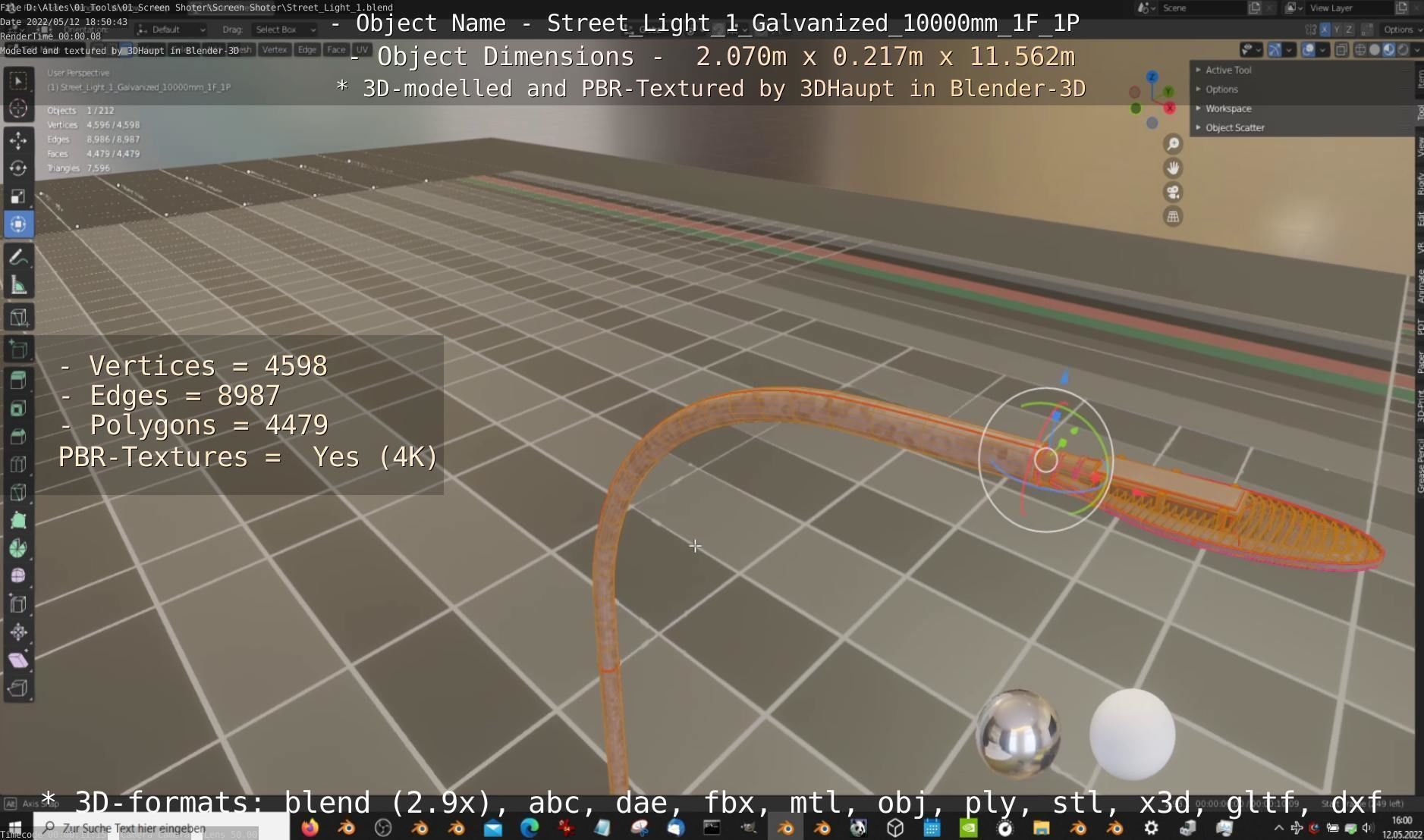 Street Light 1 Galvanized 10000mm 1F 1P Low-poly 3D model_7