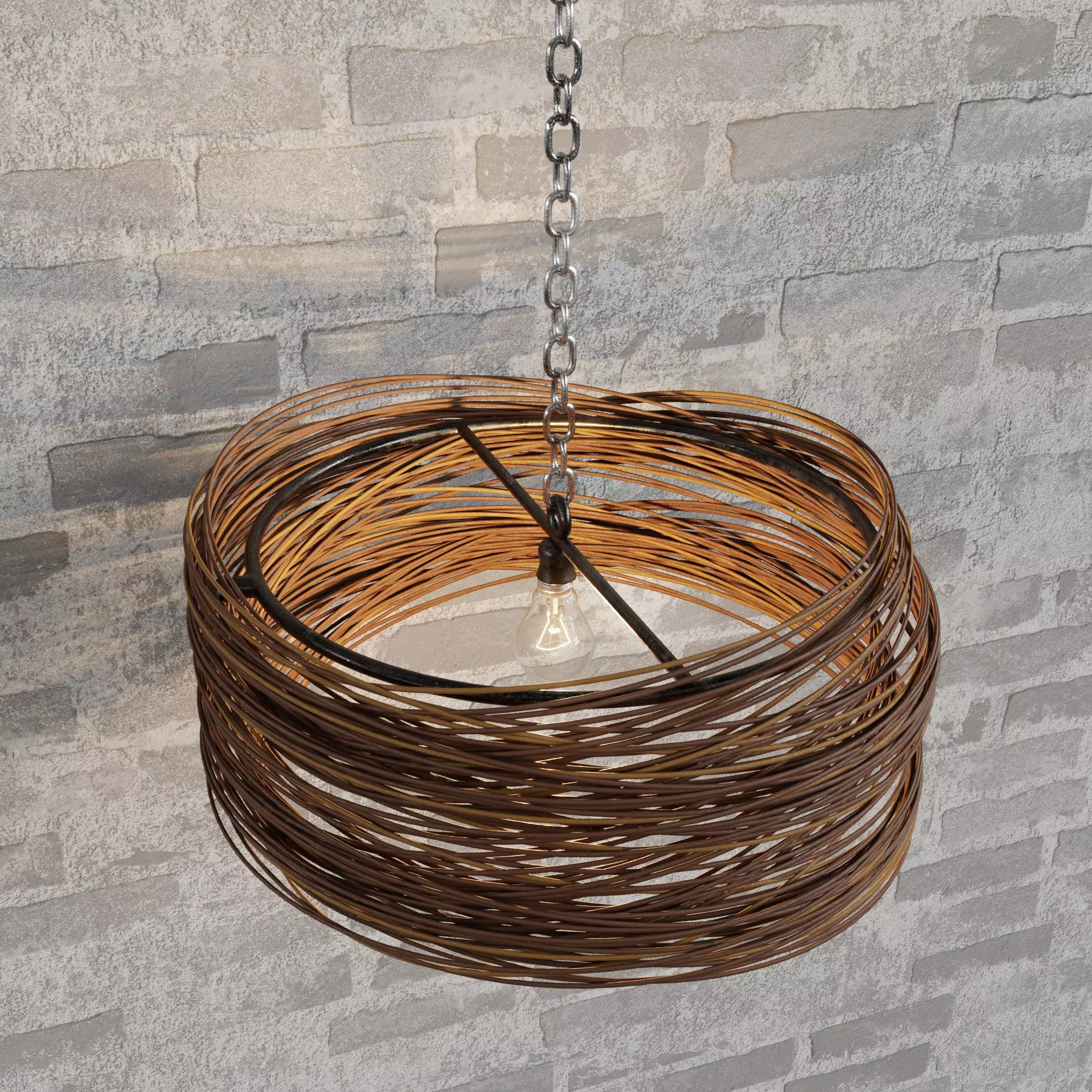 Bamboo Hanging Light Low-poly 3D model_0