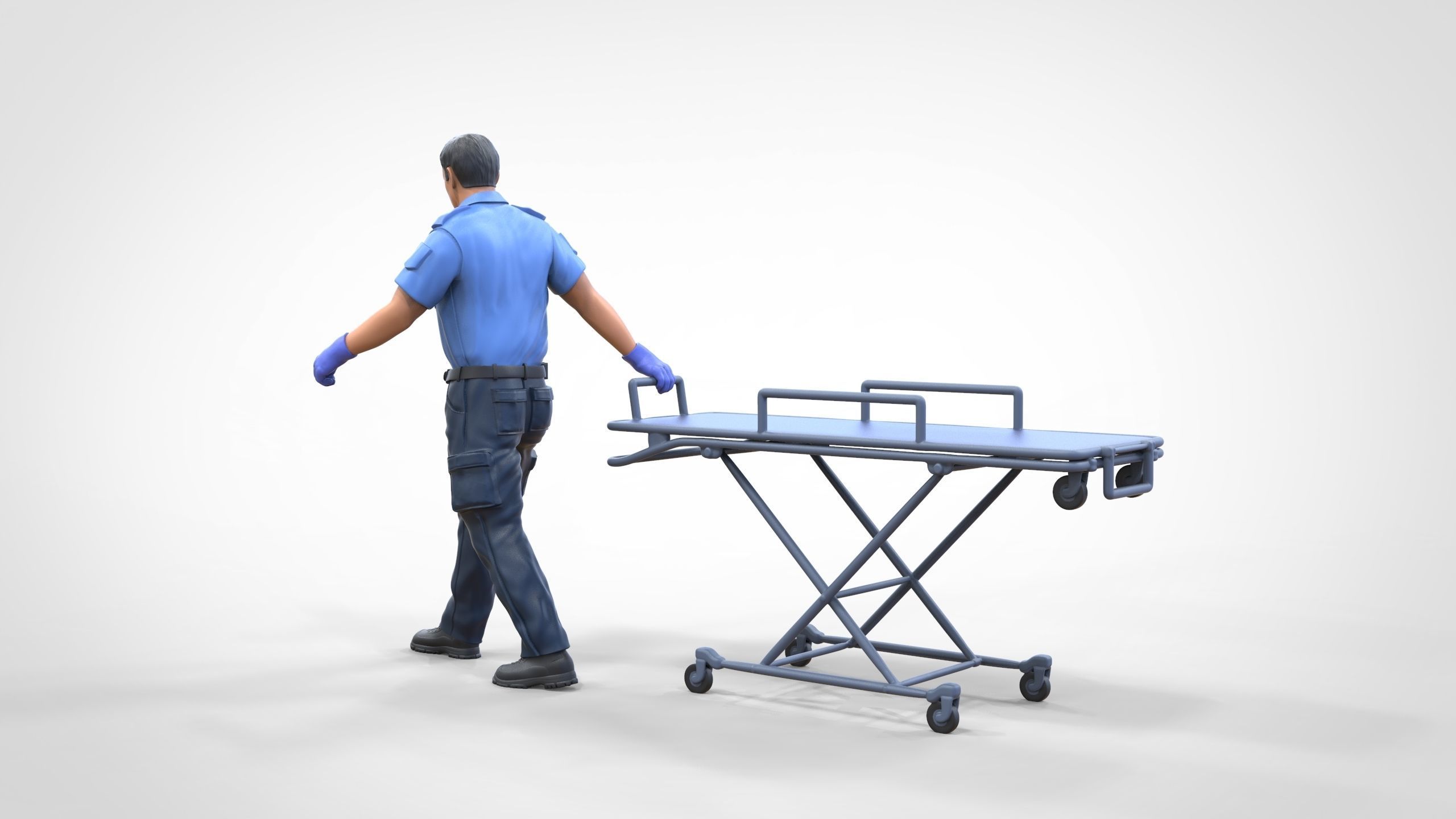 N1 Ambulance worker pulling wheeled stretcher or trolley 3D print model_7