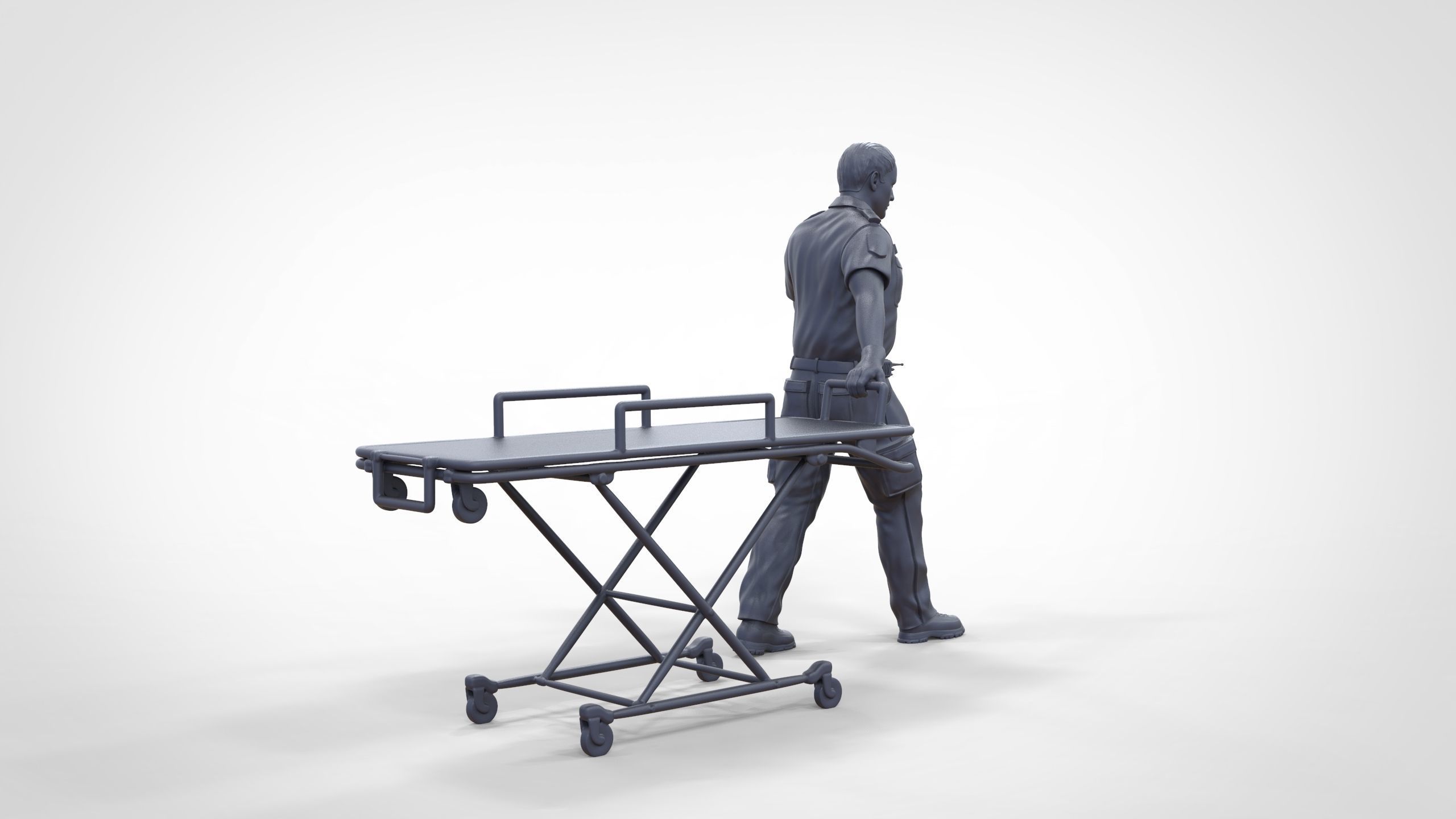 N1 Ambulance worker pulling wheeled stretcher or trolley 3D print model_16