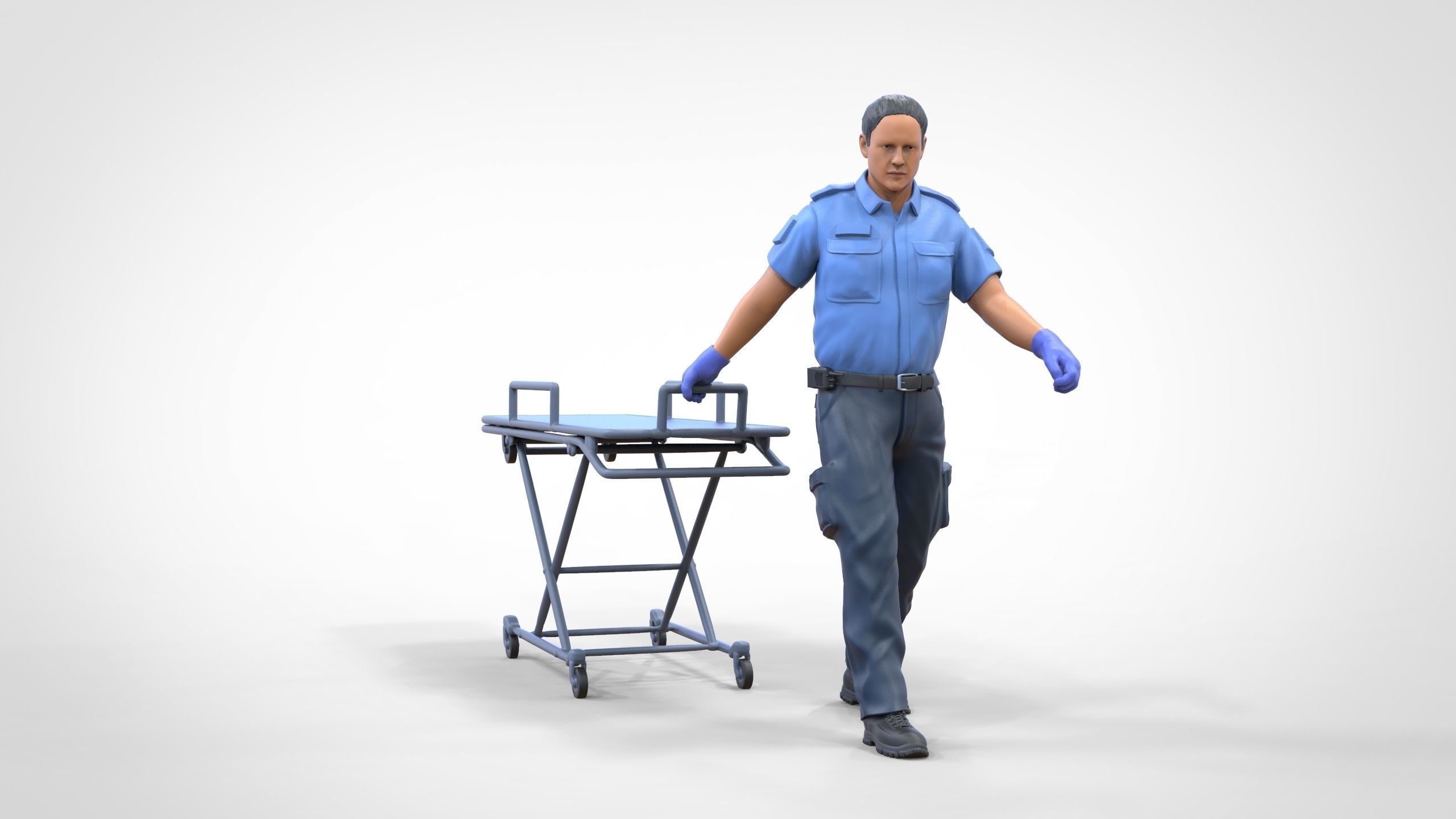 N1 Ambulance worker pulling wheeled stretcher or trolley 3D print model_13