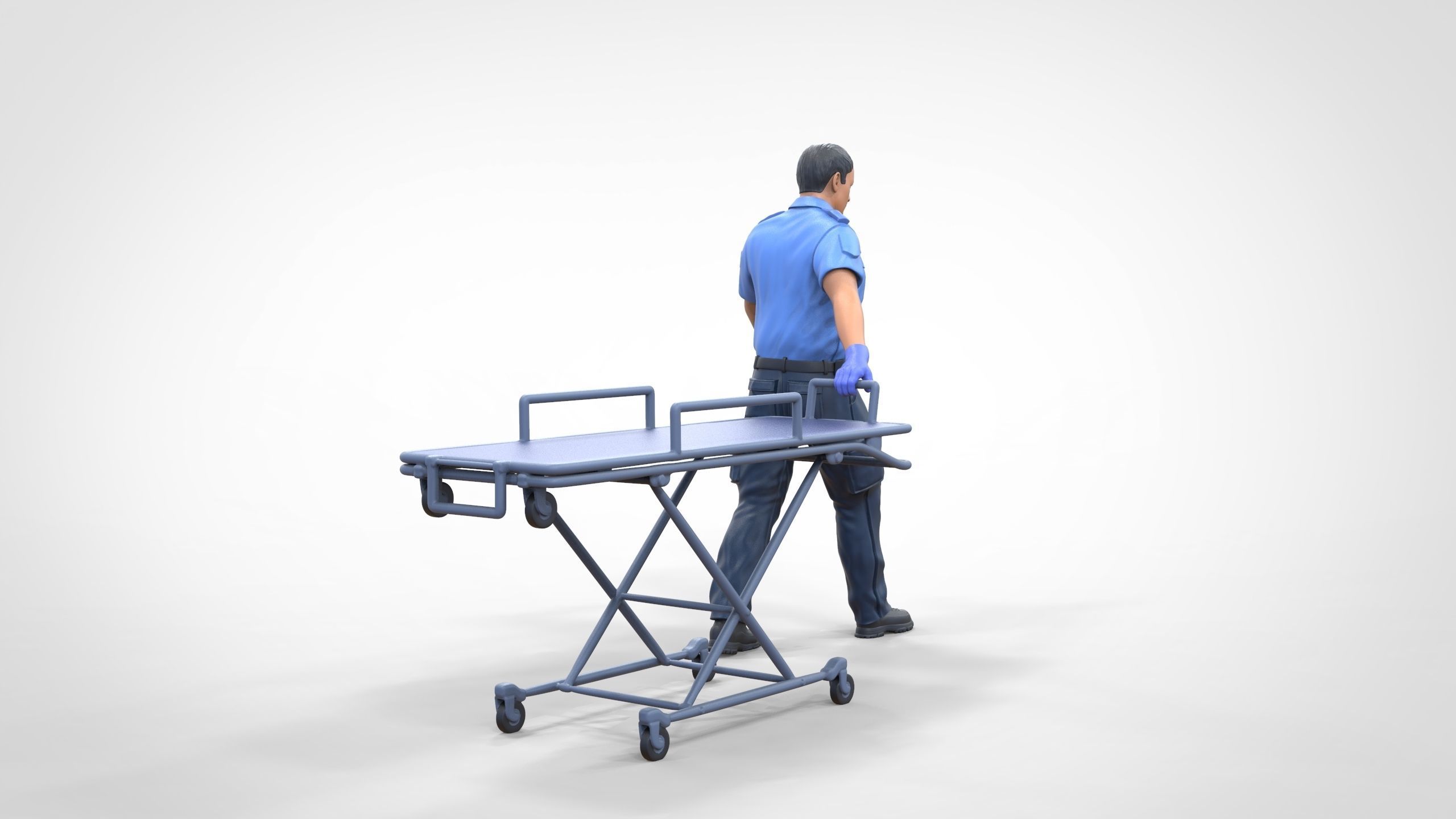 N1 Ambulance worker pulling wheeled stretcher or trolley 3D print model_10