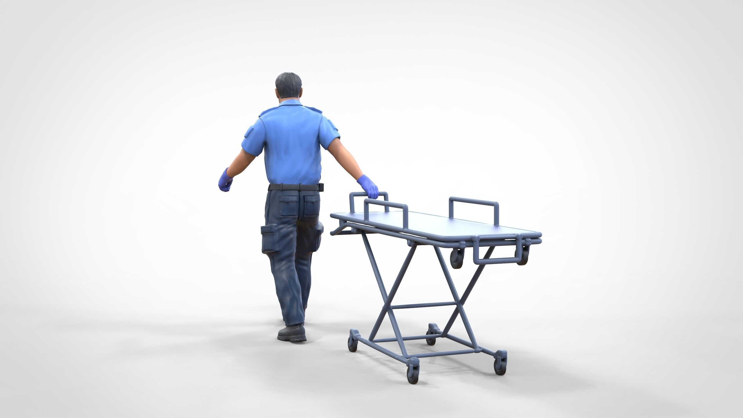 N1 Ambulance worker pulling wheeled stretcher or trolley 3D print model_8