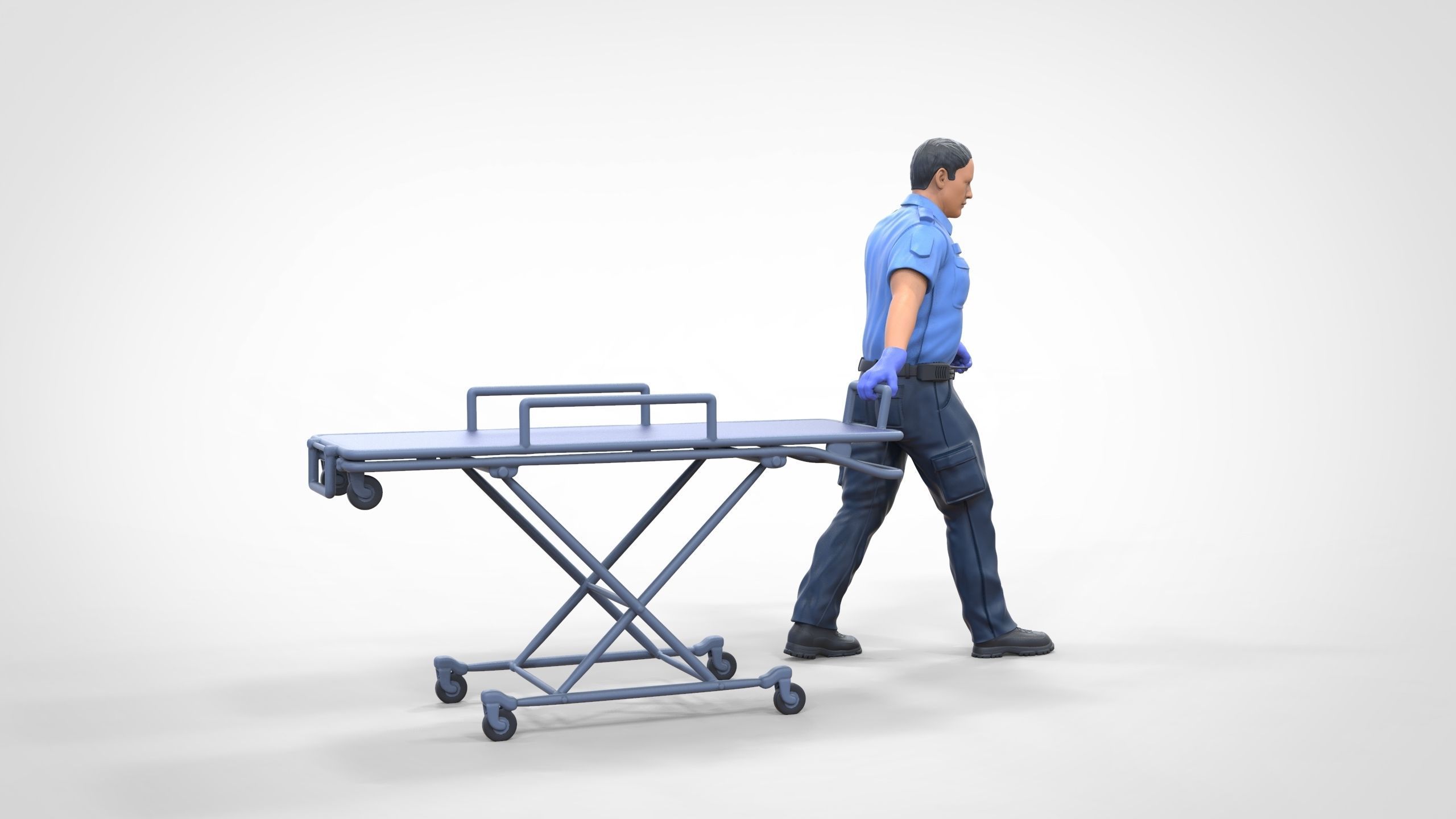 N1 Ambulance worker pulling wheeled stretcher or trolley 3D print model_11